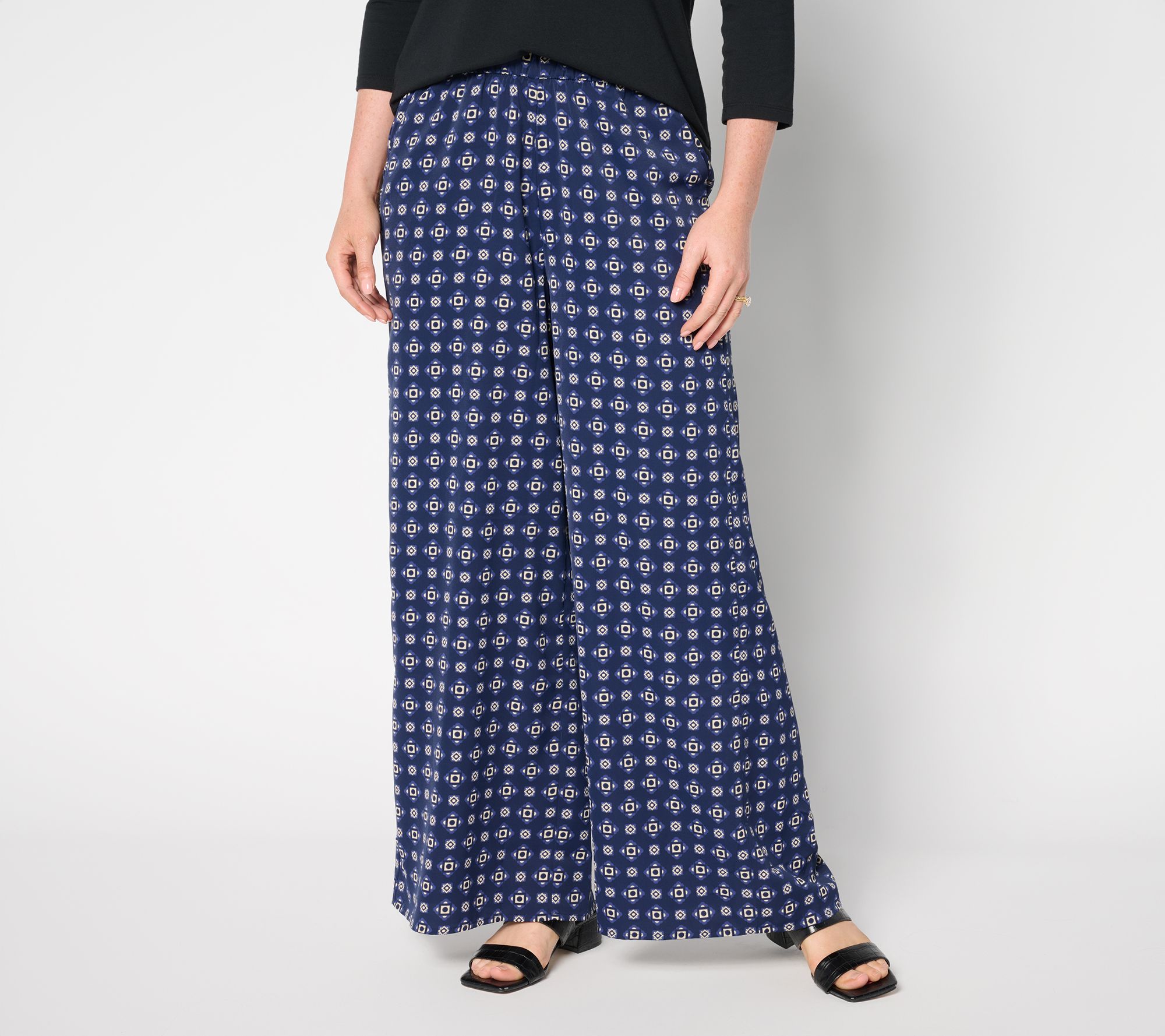 Joan Rivers Regular Satin Foulard Pull-On Full Length Pants