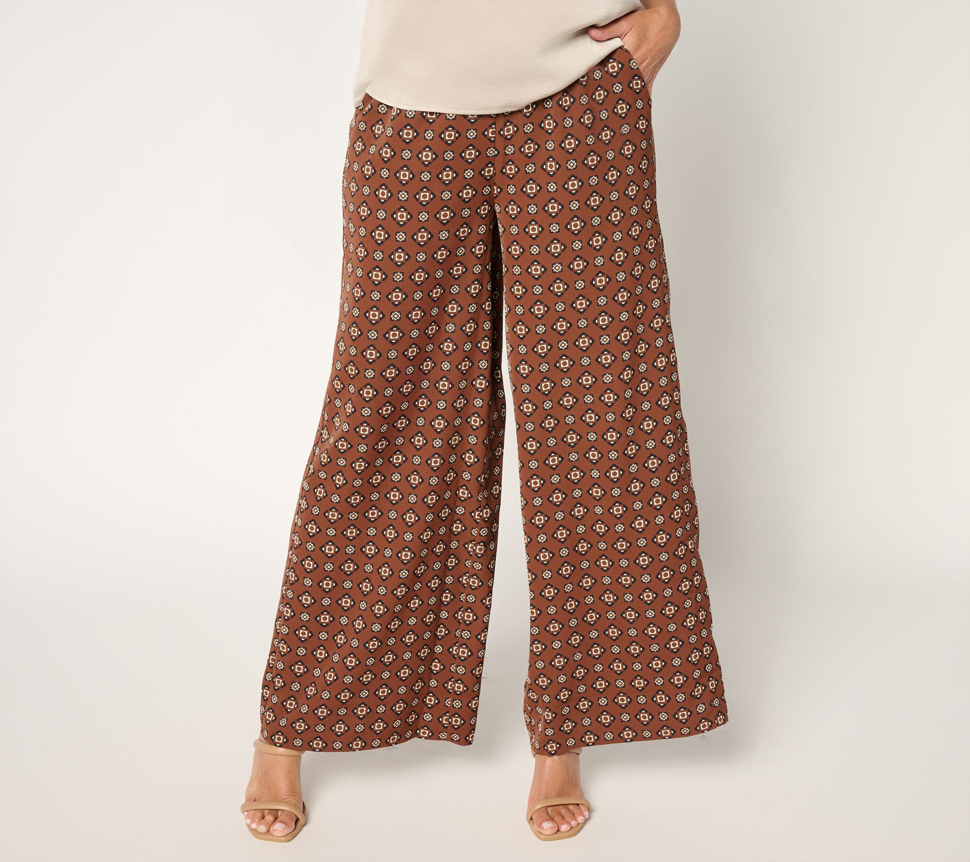 Joan Rivers Regular Satin Foulard Pull-On Full Length Pants