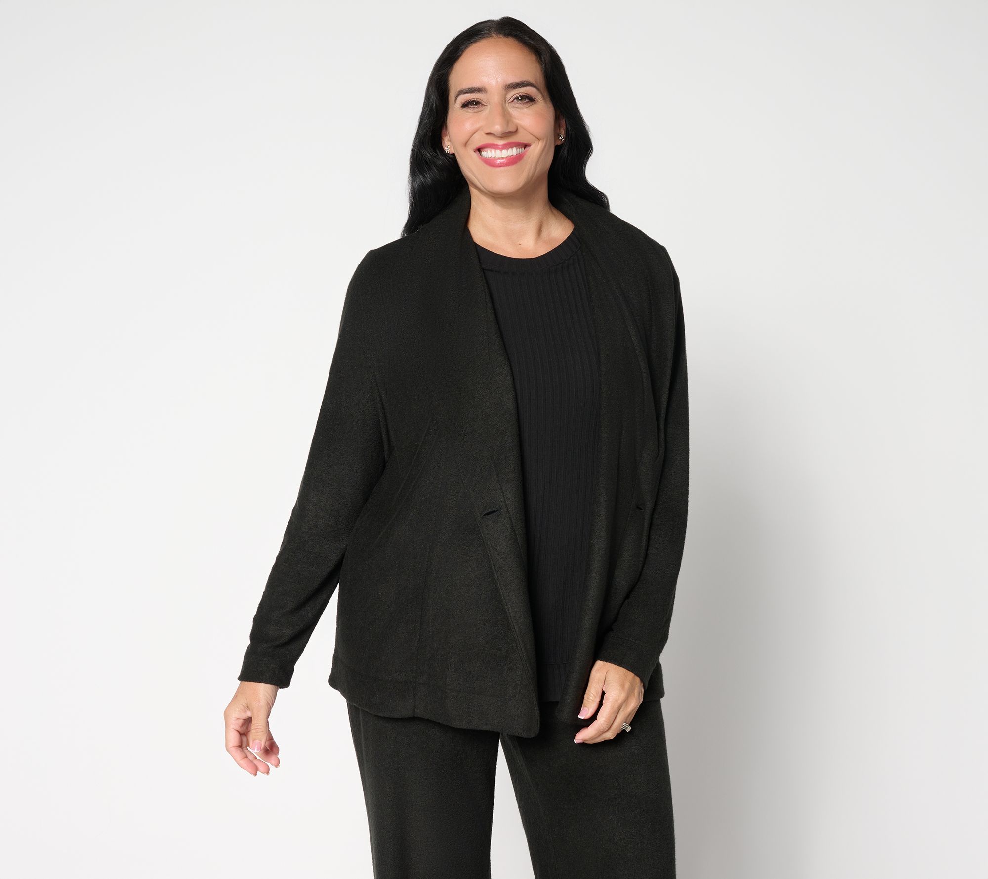 Modern Soul Comfort Soul Knit Fleece Shawl Collar Cardi w/ Button