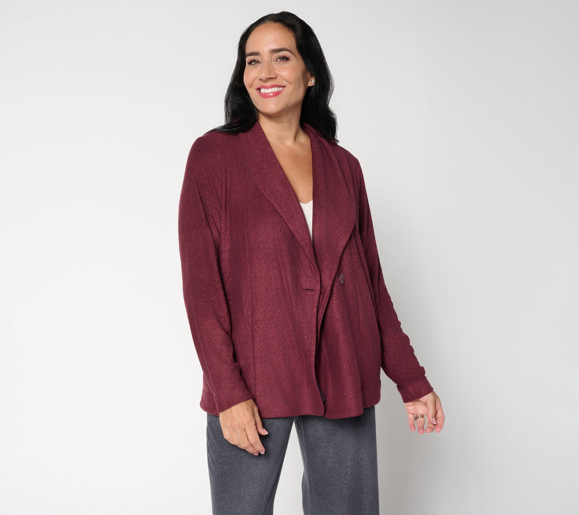 Modern Soul Comfort Soul Knit Fleece Shawl Collar Cardi w/ Button