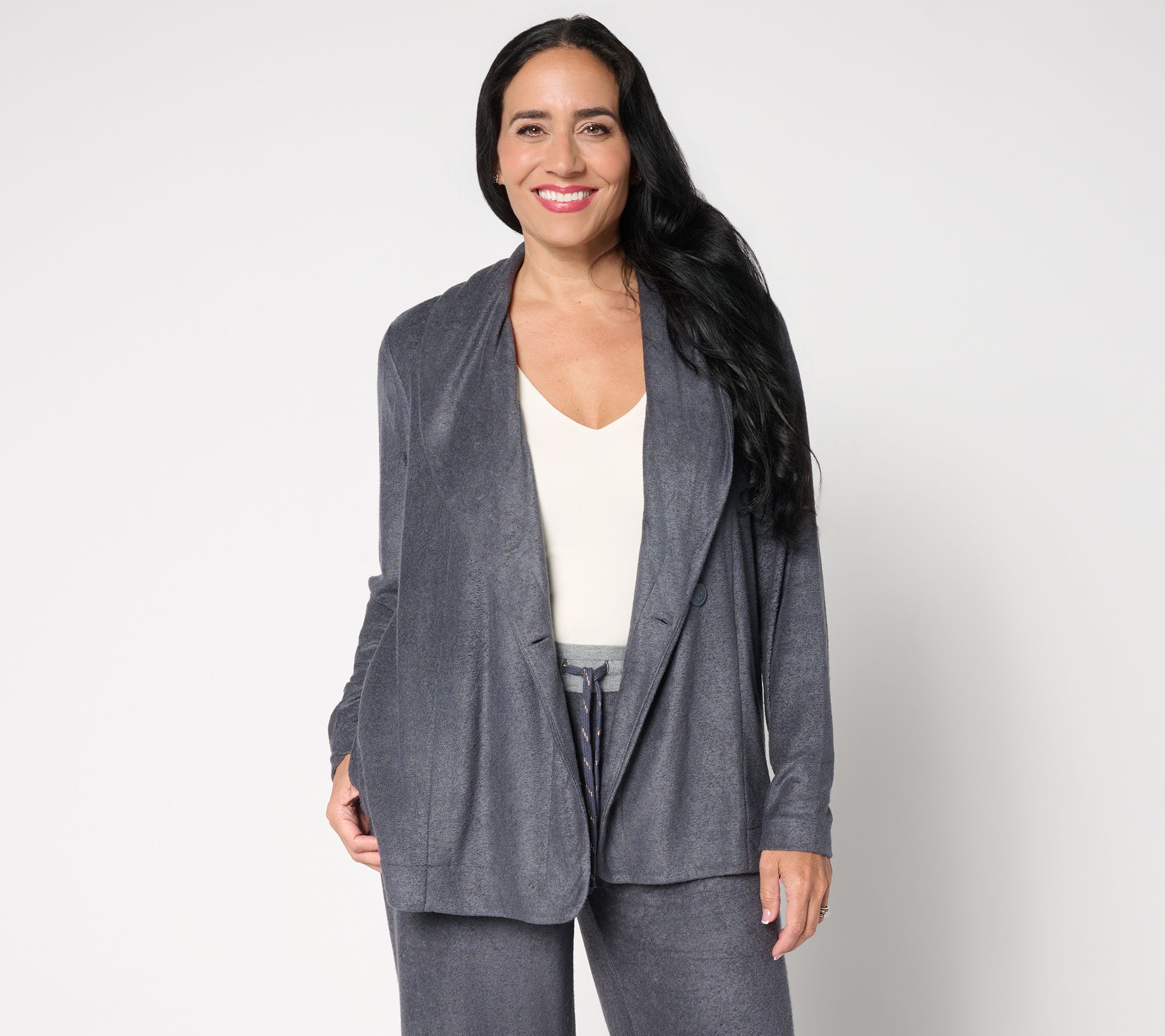 Modern Soul Comfort Soul Knit Fleece Shawl Collar Cardi w/ Button