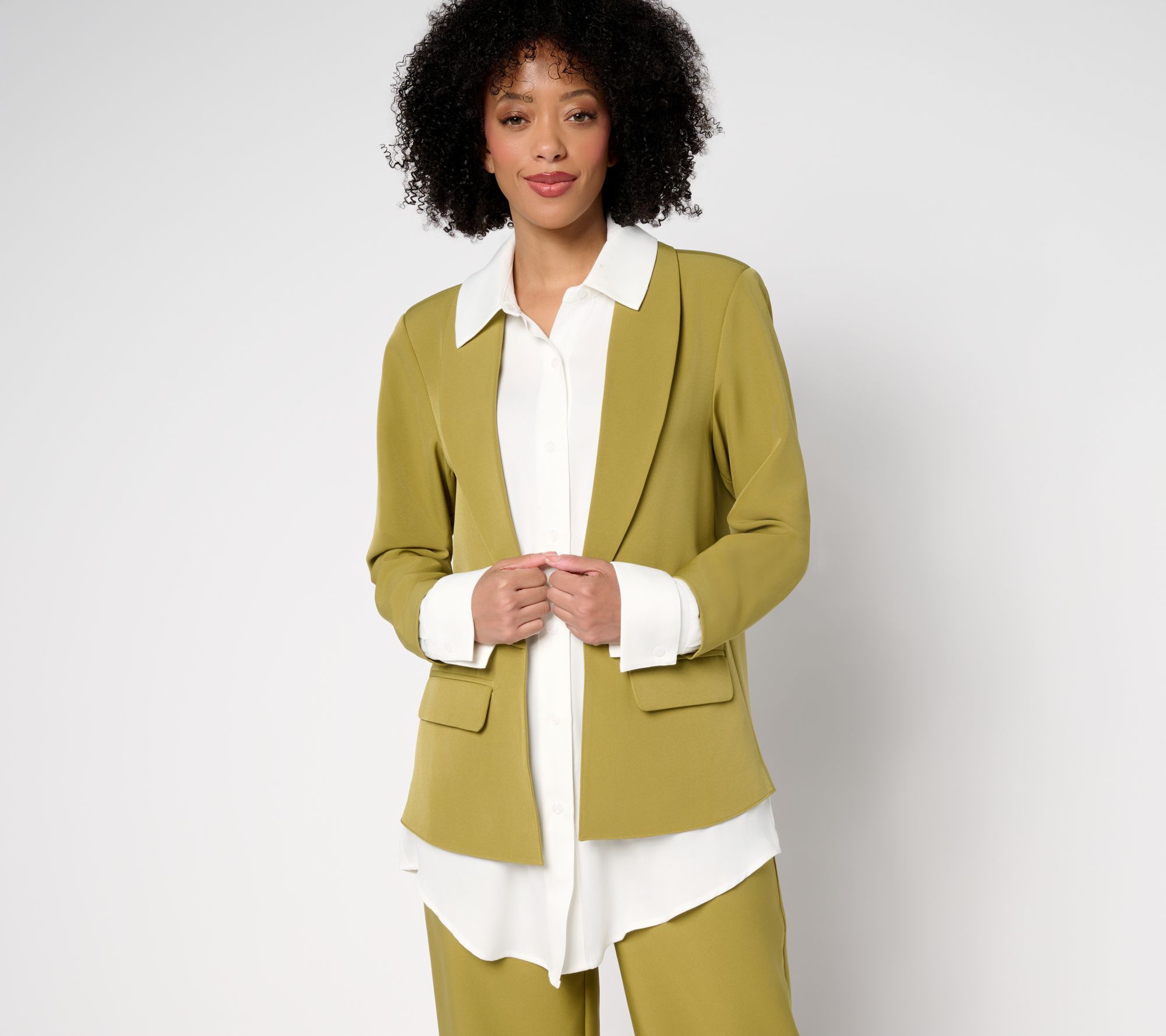 "As Is" by Stacy London Crepe Blazer with Attached Shirt