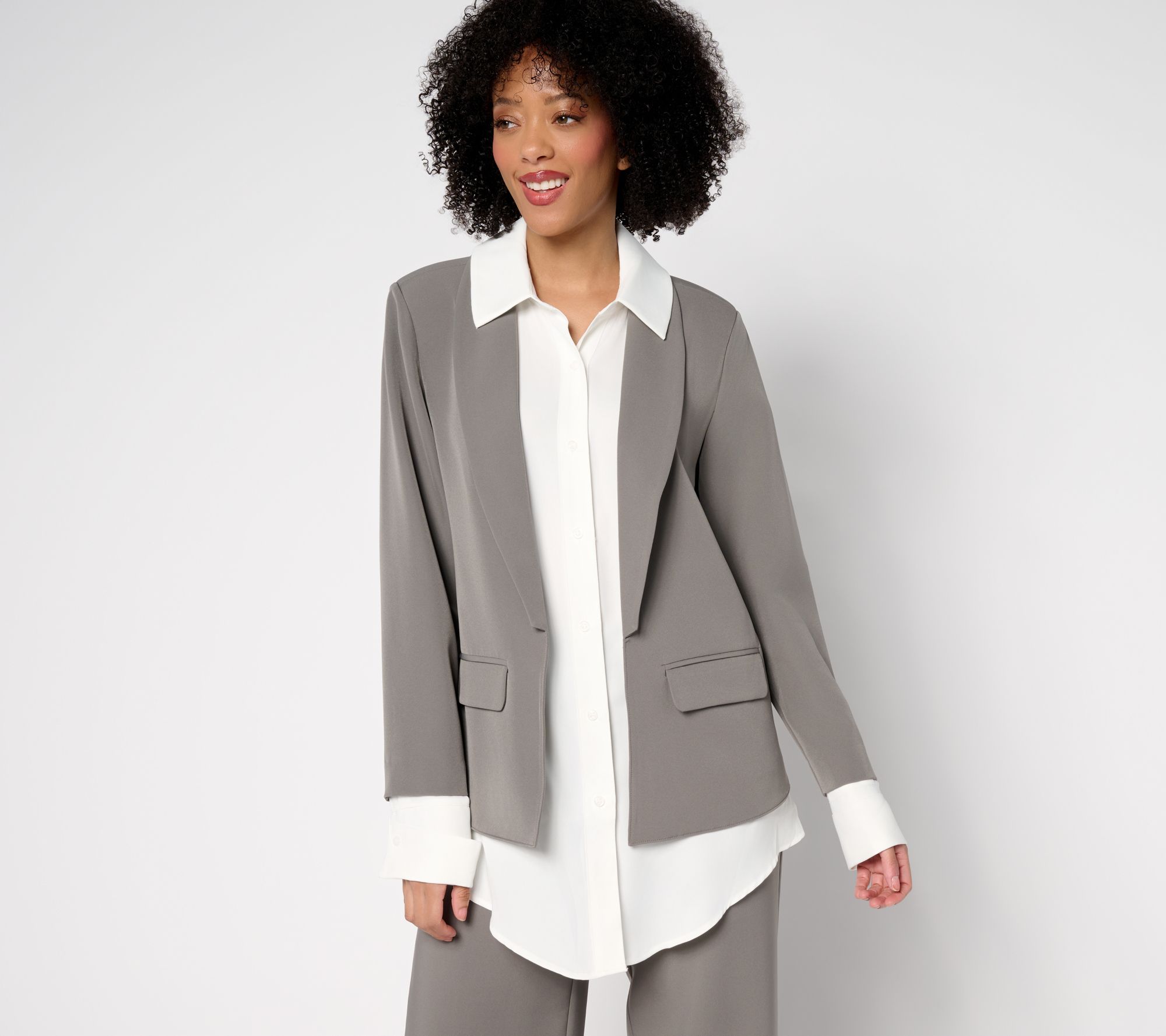 "As Is" by Stacy London Crepe Blazer with Attached Shirt