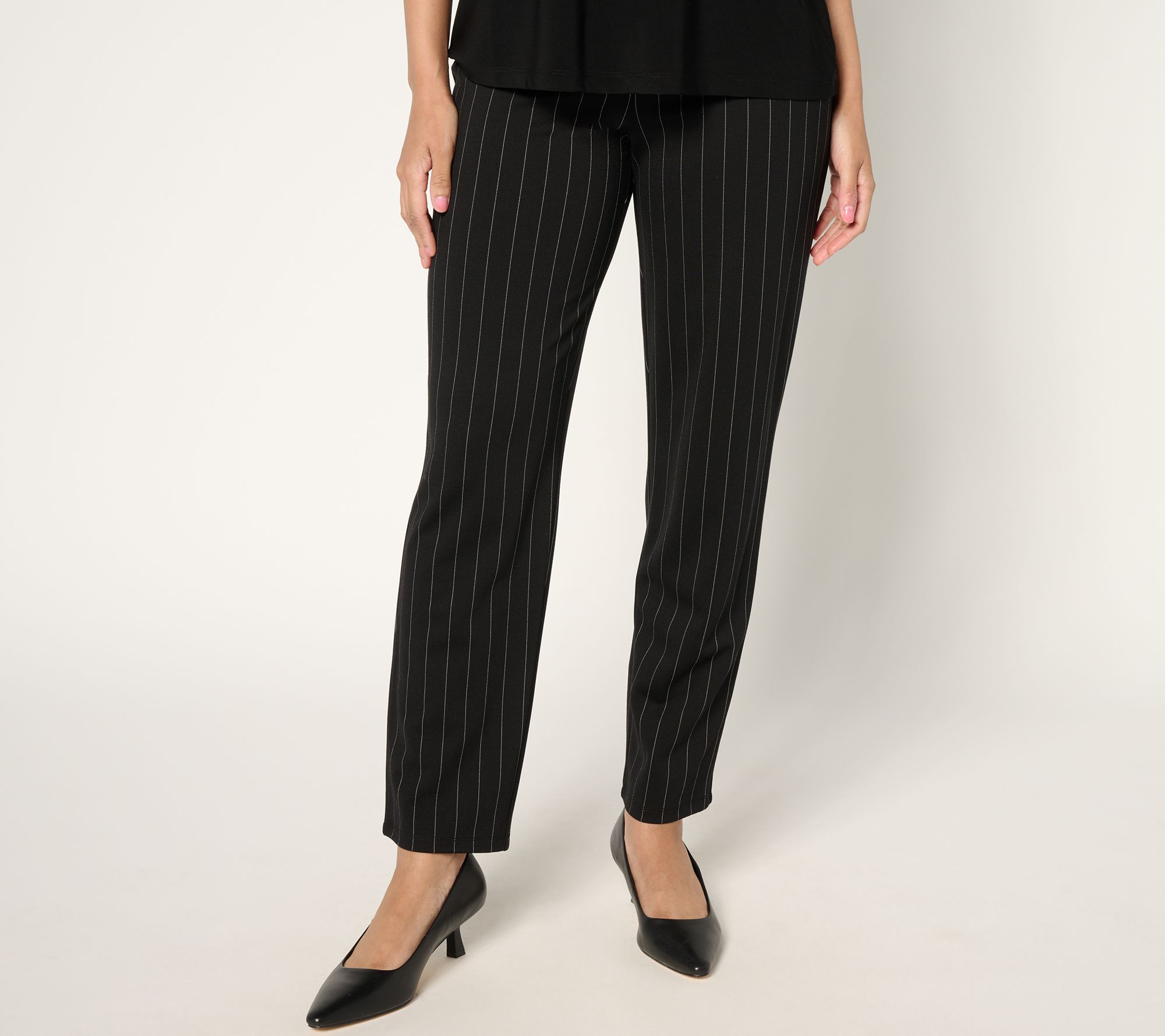 "As Is" Dennis Basso Petite Spring Ponte Pinstripe Pull On Pants