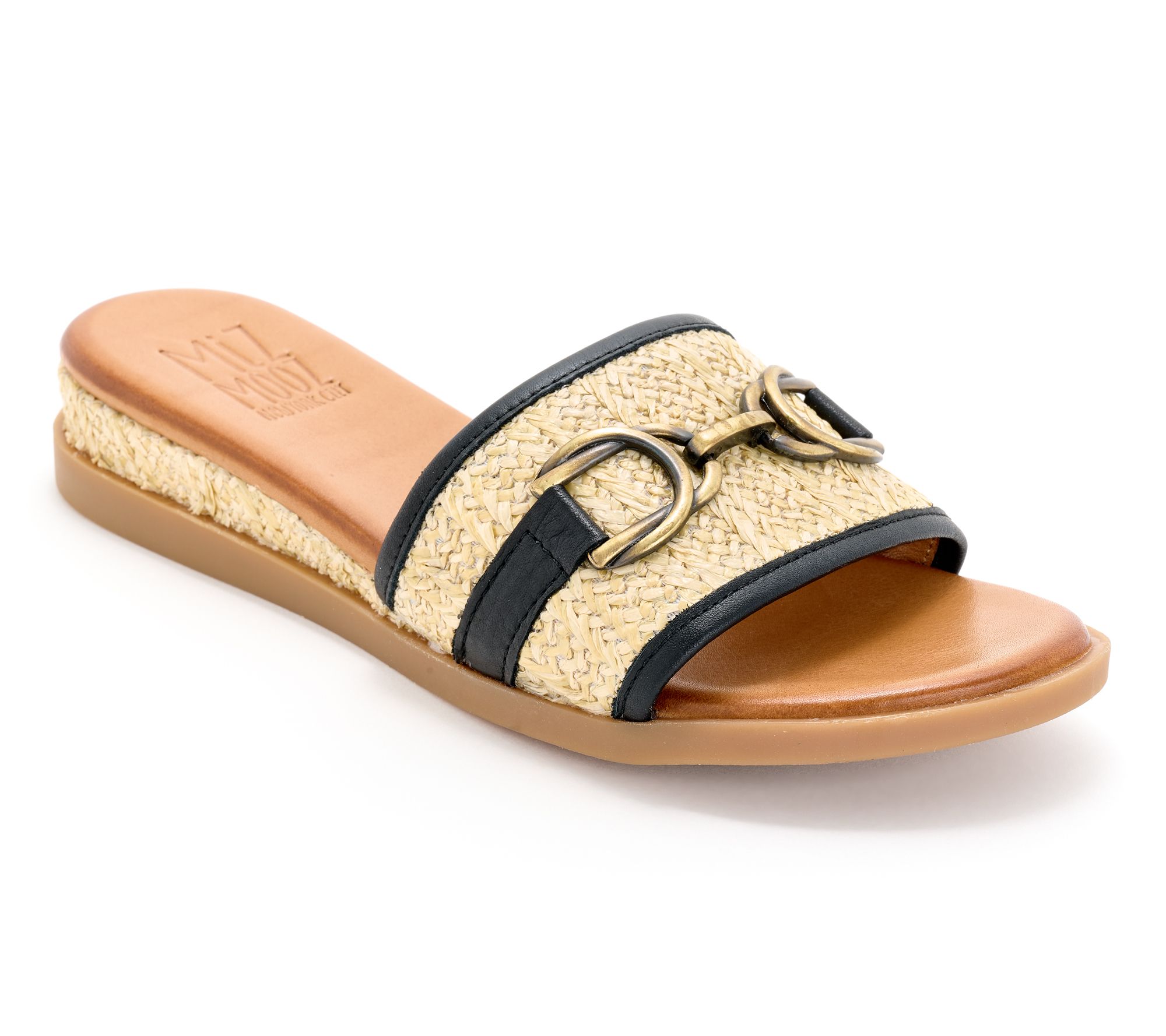 "As Is" Miz Mooz Leather and Raffia Slide Sandals - Wrenn