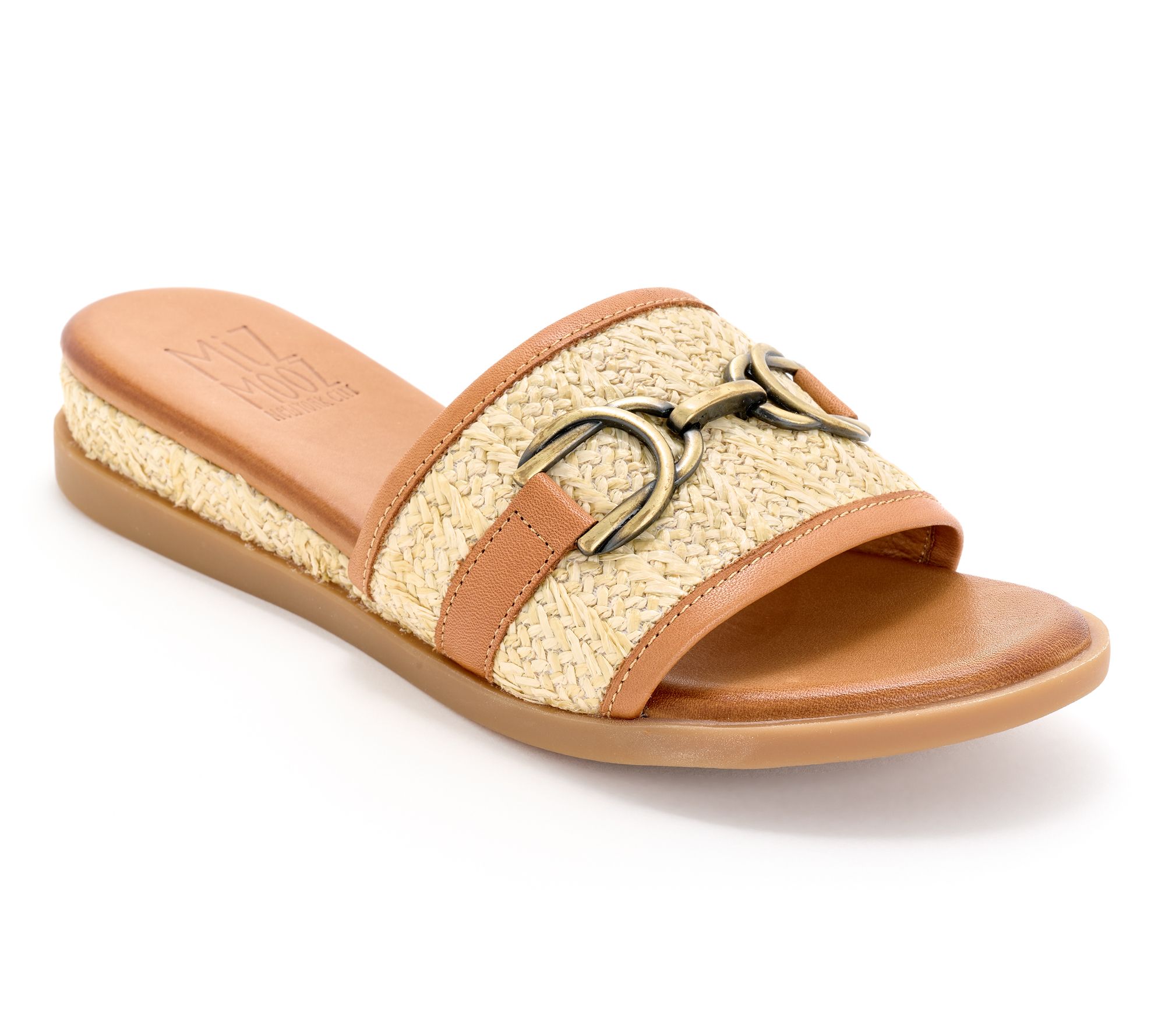 "As Is" Miz Mooz Leather and Raffia Slide Sandals - Wrenn