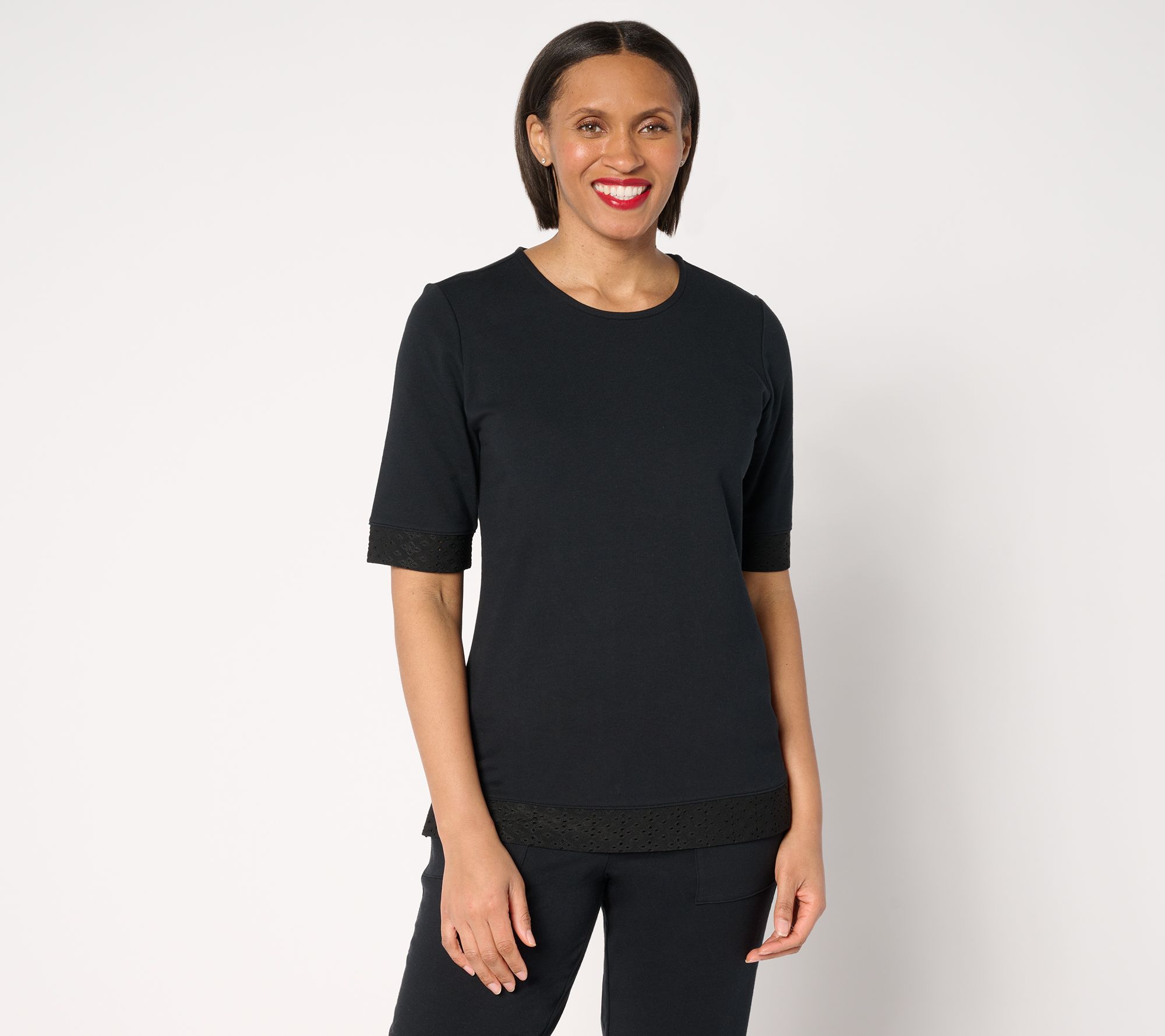 "As Is" Sport Savvy Eyelet and French Terry Elbow Sleeve Top
