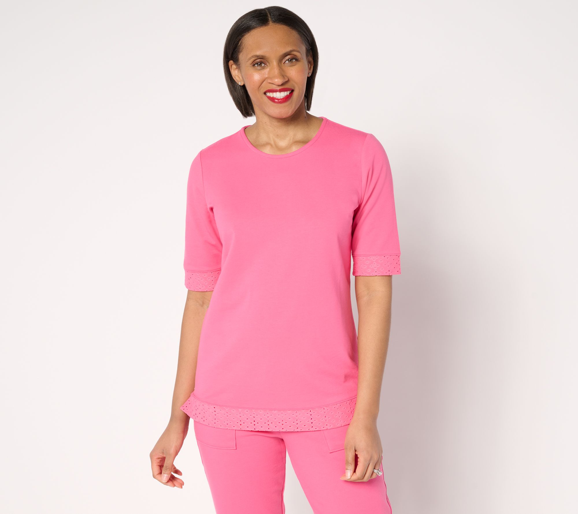 "As Is" Sport Savvy Eyelet and French Terry Elbow Sleeve Top