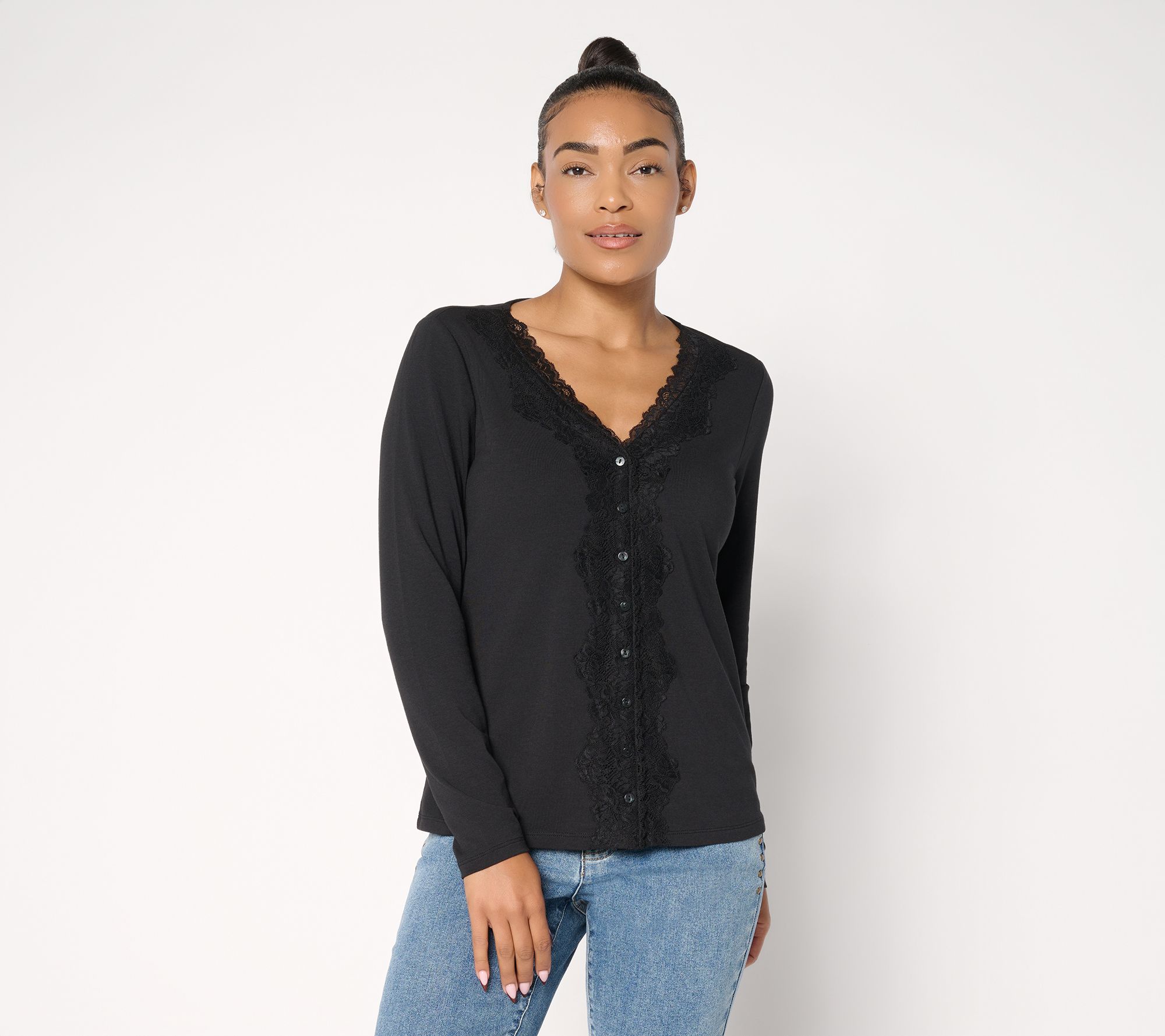 Me by Jennie Garth Astor Long-Sleeve Lace Detail Top