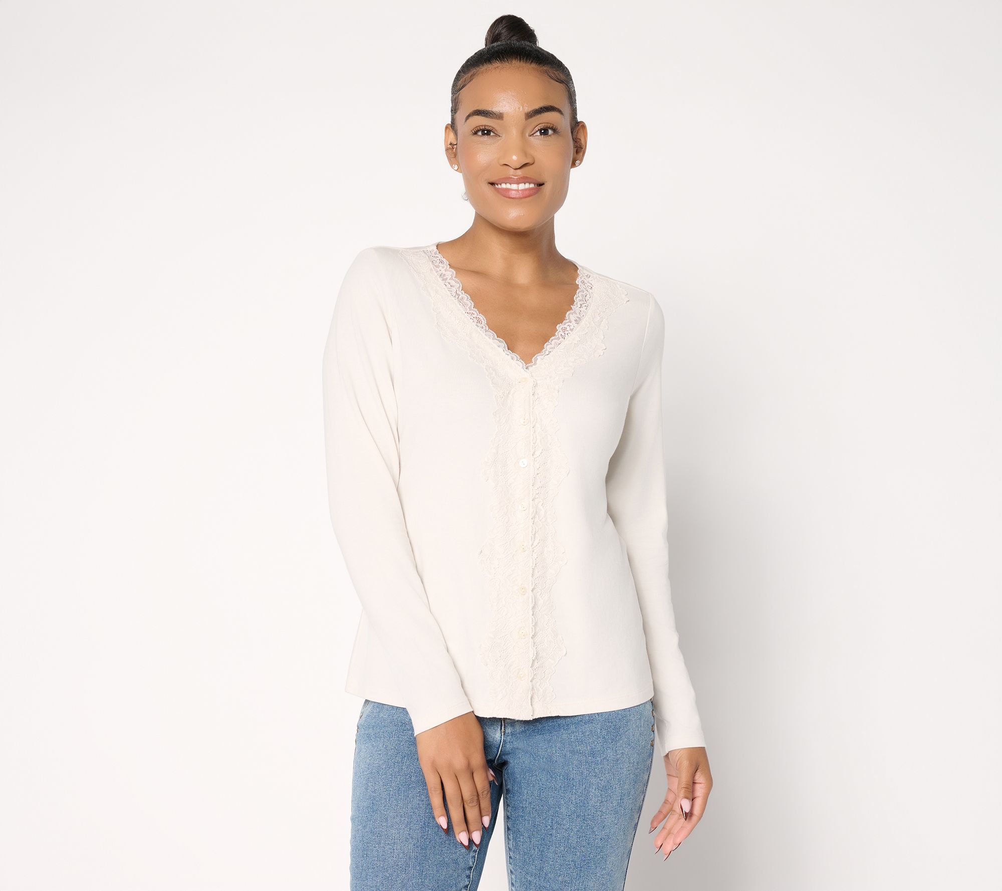 Me by Jennie Garth Astor Long-Sleeve Lace Detail Top