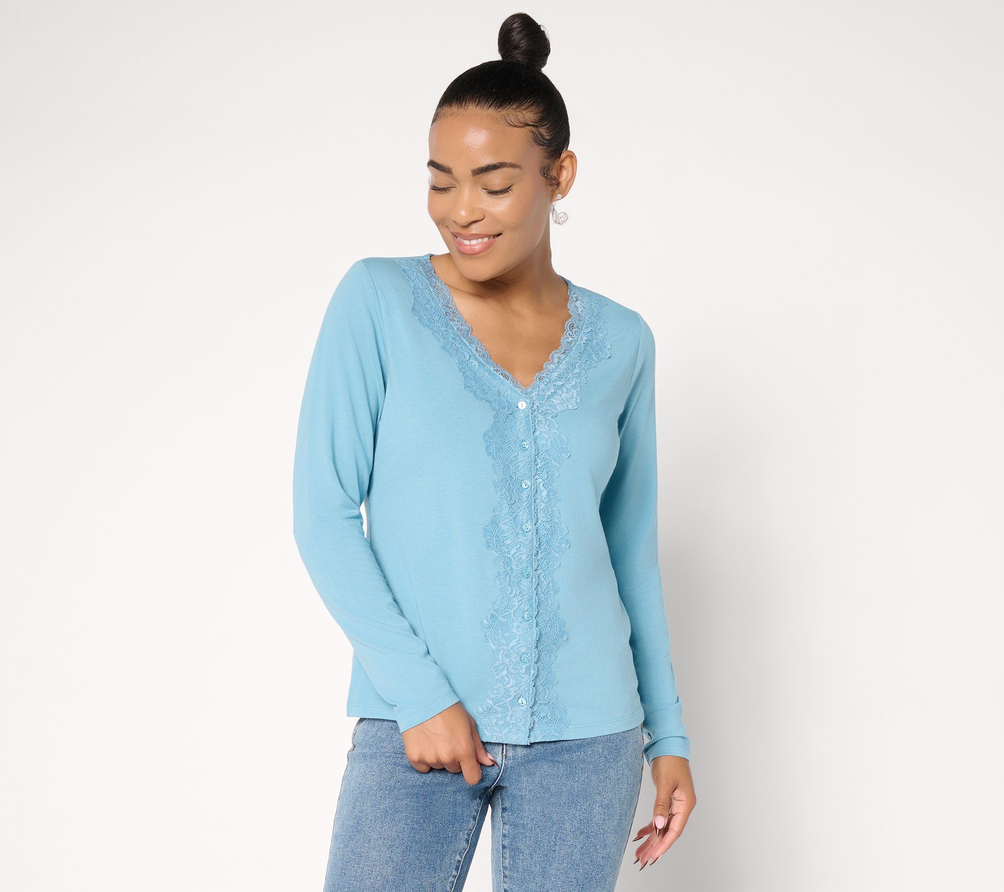 Me by Jennie Garth Astor Long-Sleeve Lace Detail Top