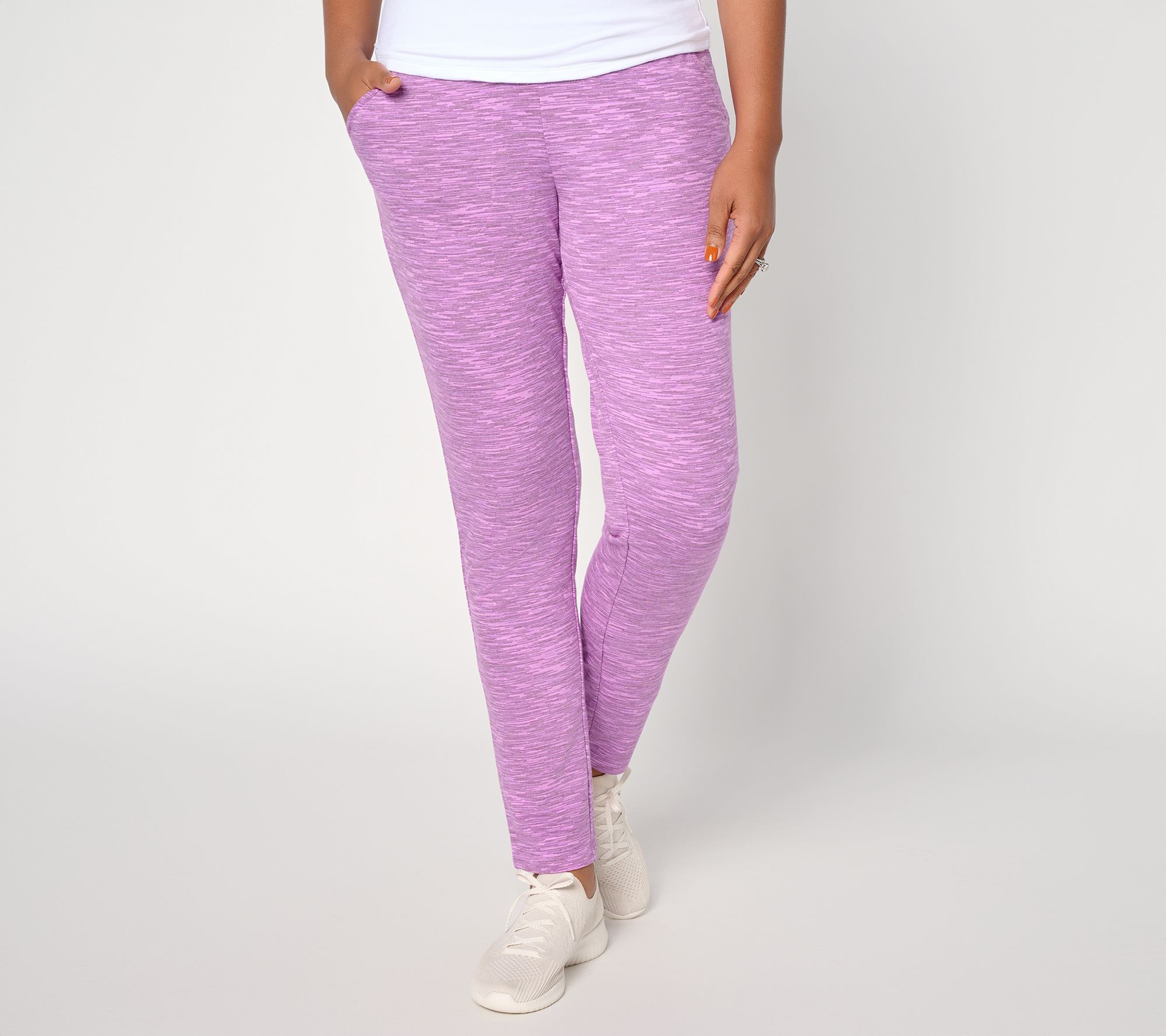  Denim & Co. Active Petite Soft Blend Knit Space Dye Slim Straight Pants