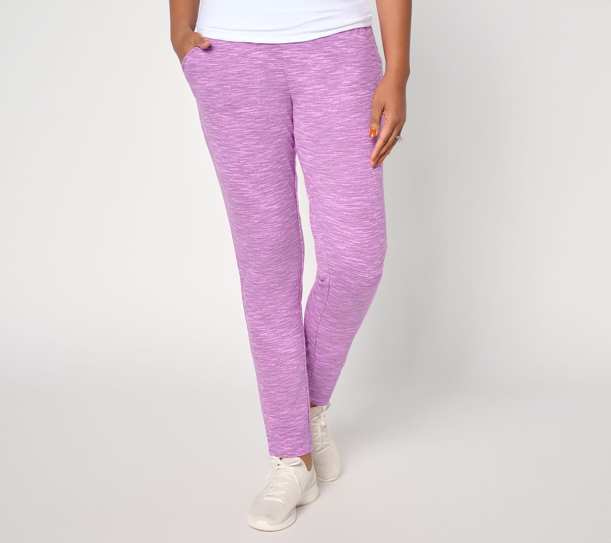 Denim & Co. Active Petite Soft Blend Knit Space Dye Slim Straight Pants