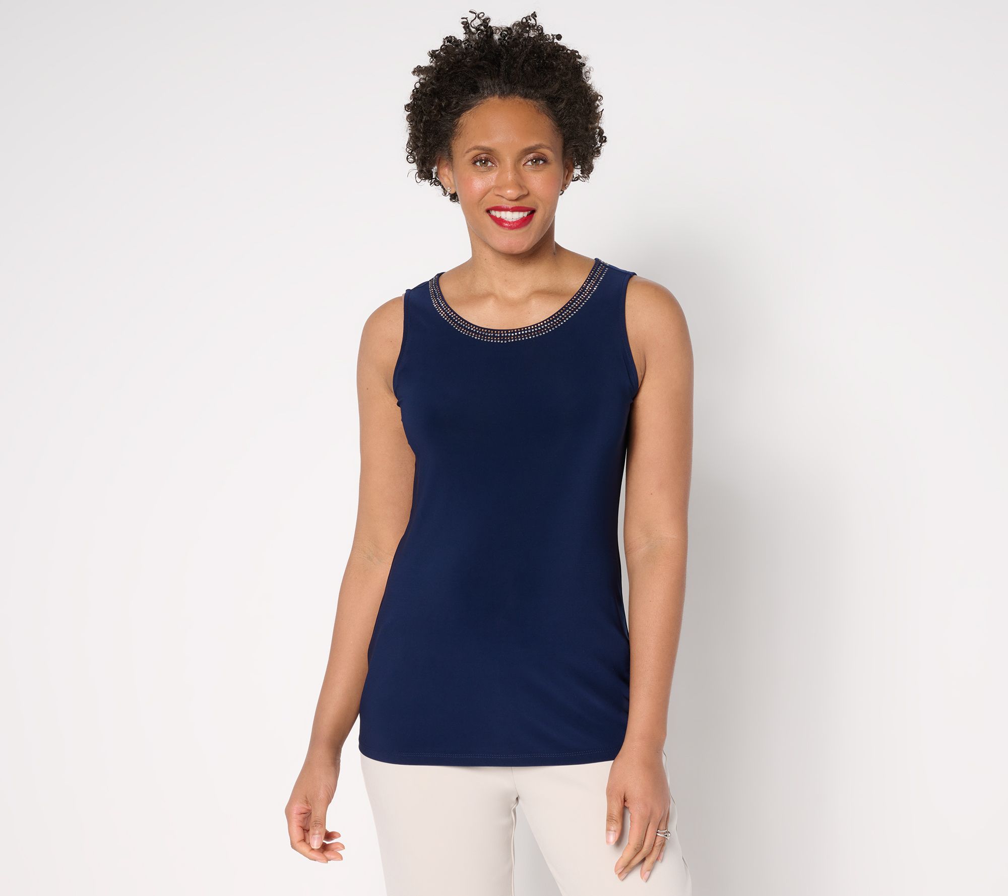 "As Is" Dennis Basso Italia Knit Tank with Rhinestone Beading