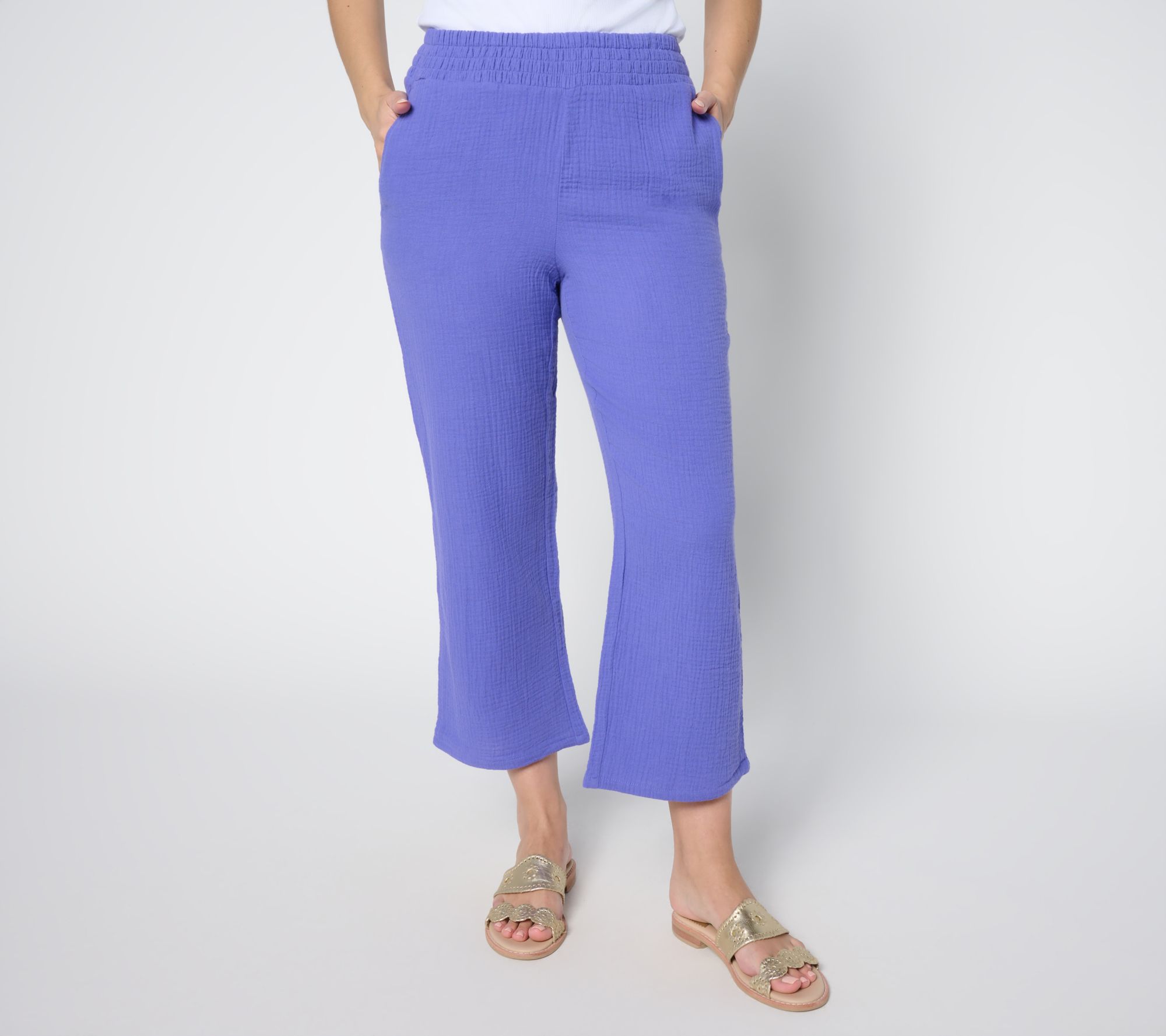 "As Is" Belle Beach by Kim Gravel Petite Cotton Gauze Cropped Pant