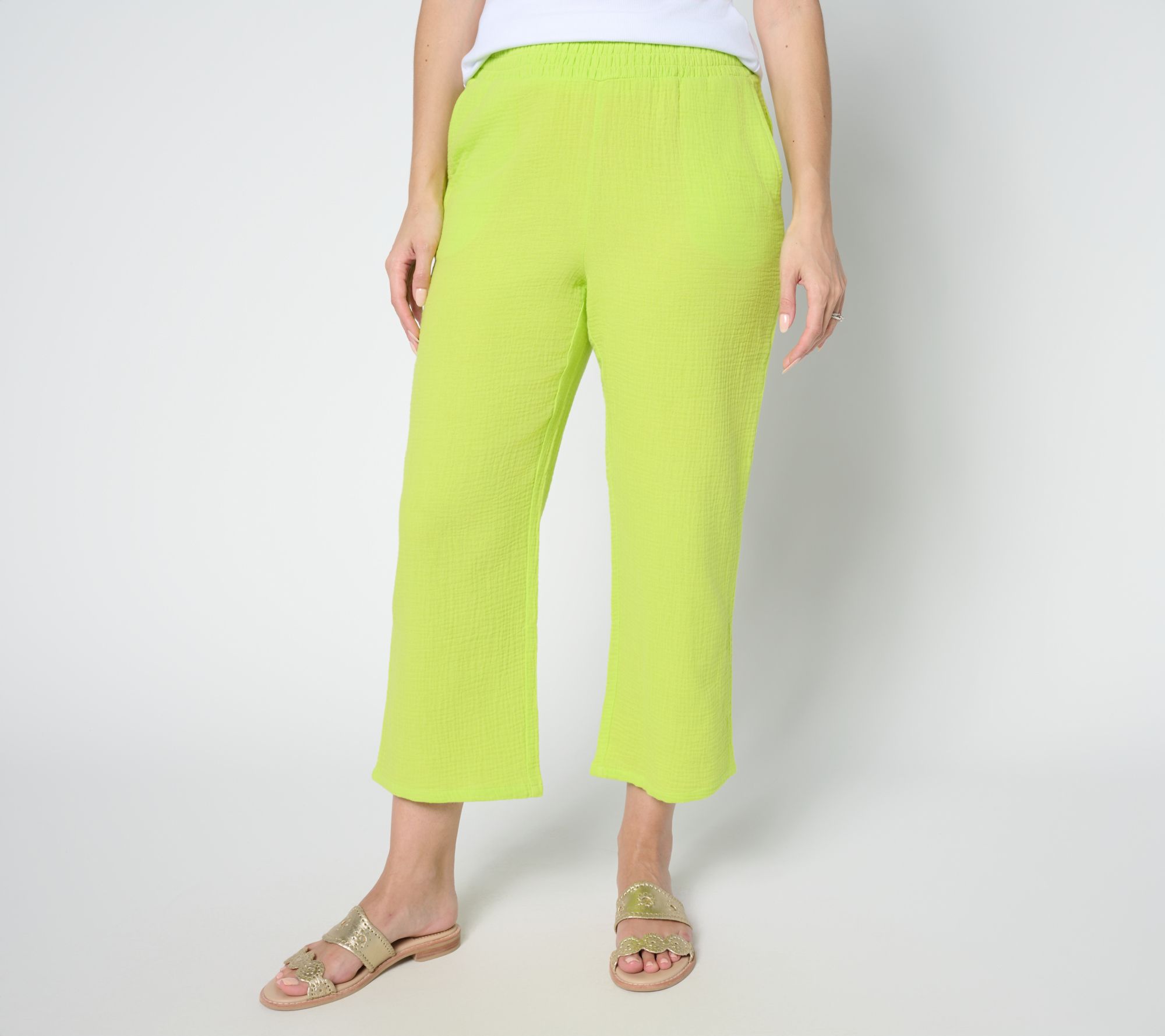 "As Is" Belle Beach by Kim Gravel Petite Cotton Gauze Cropped Pant