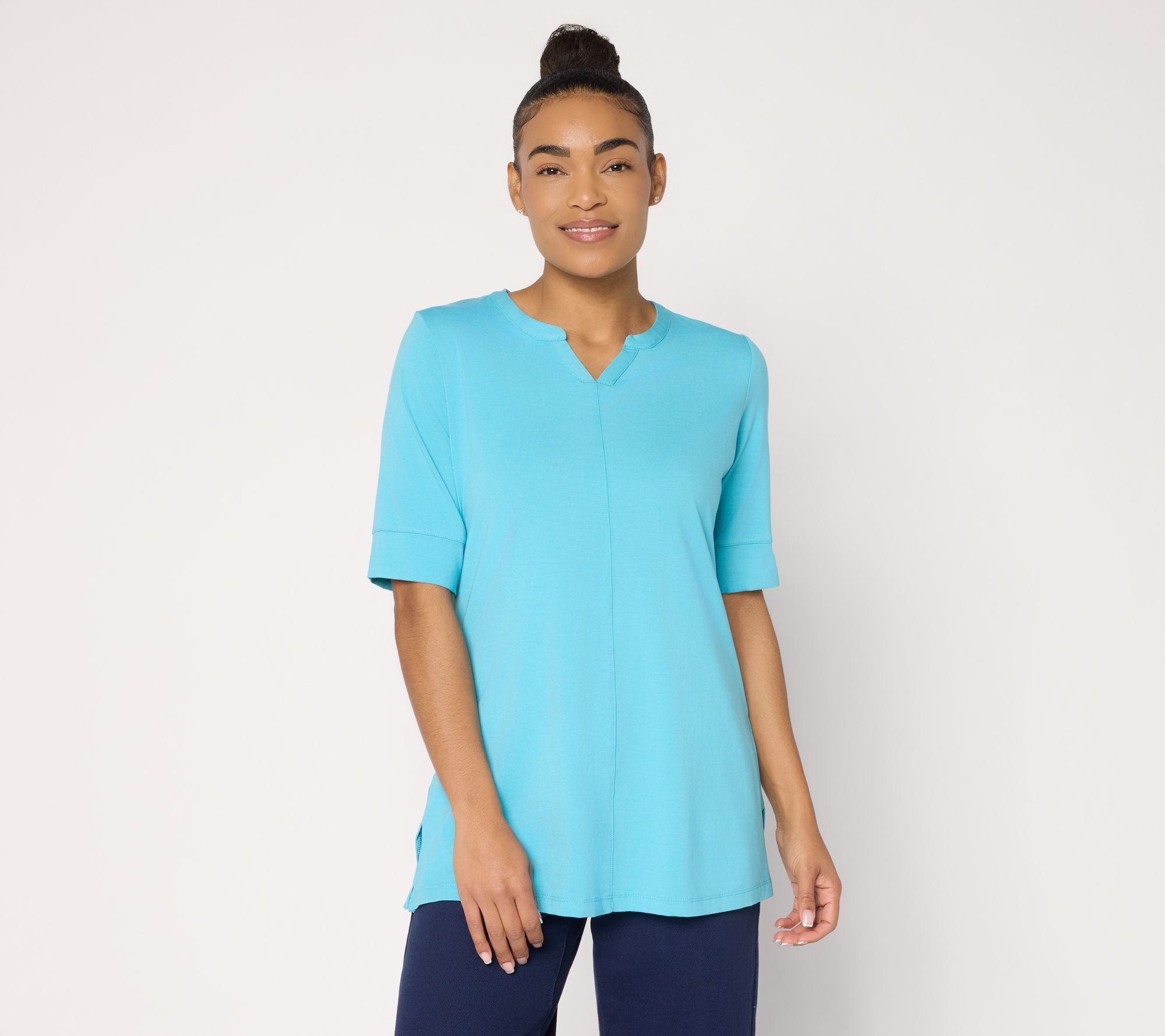 Denim & Co. Essentials Regular So Soft Jersey Split Nk Tunic