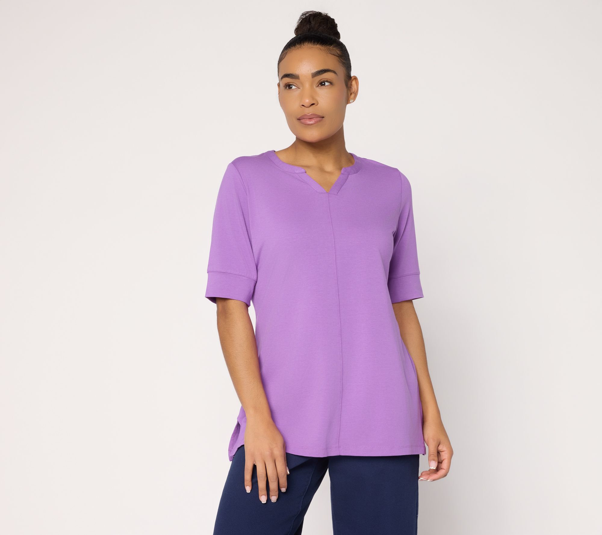 Denim & Co. Essentials Regular So Soft Jersey Split Nk Tunic