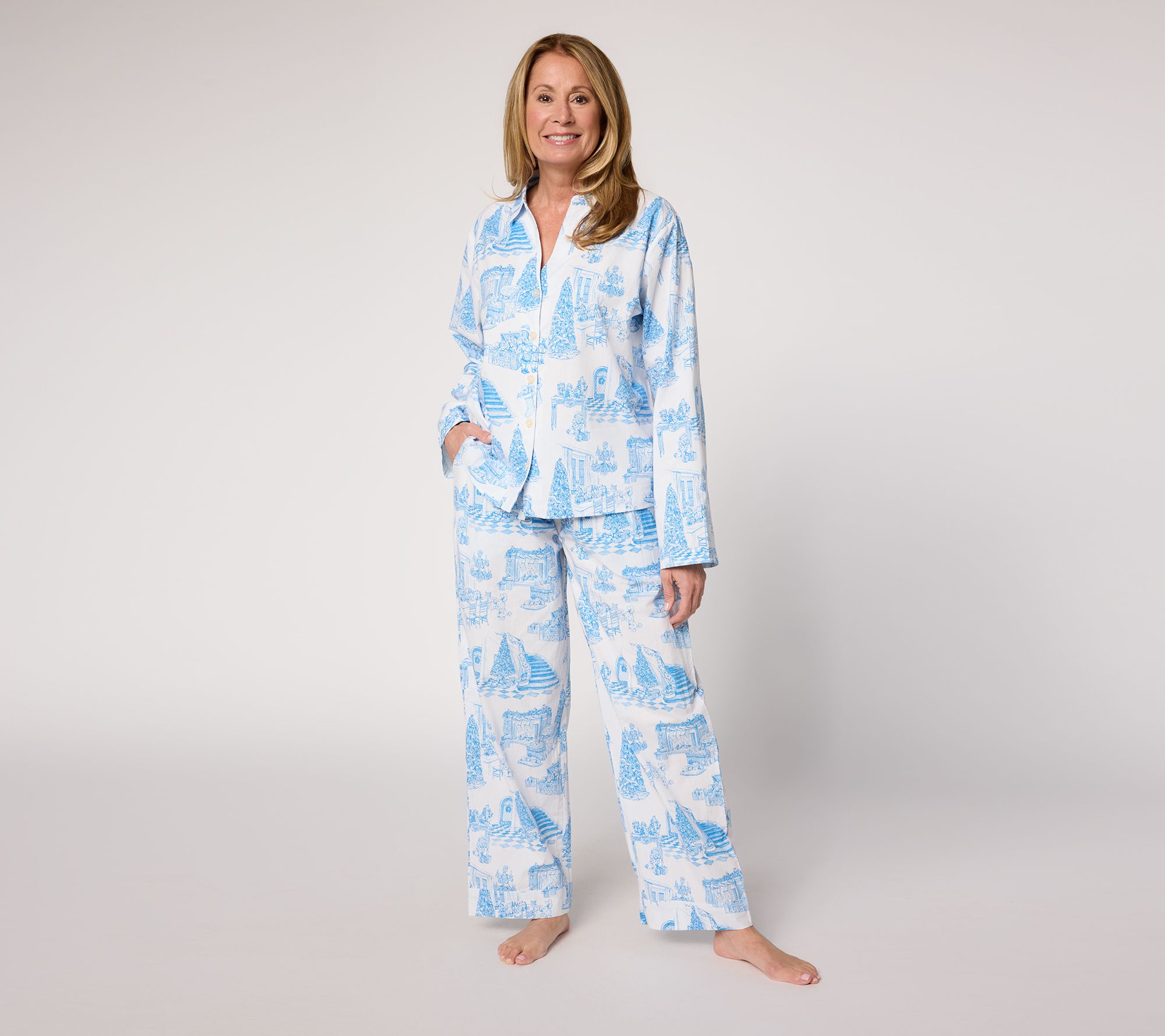 Printfresh x Kathy Hilton Holiday Toile Poplin Pajama Set