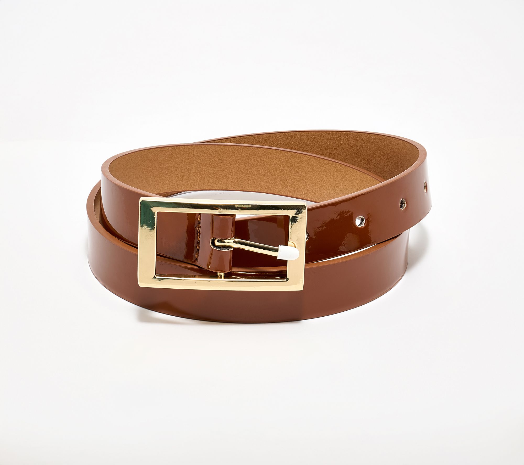  Susan Graver Faux Patent Leather Belt w/ Rectangle Buckle