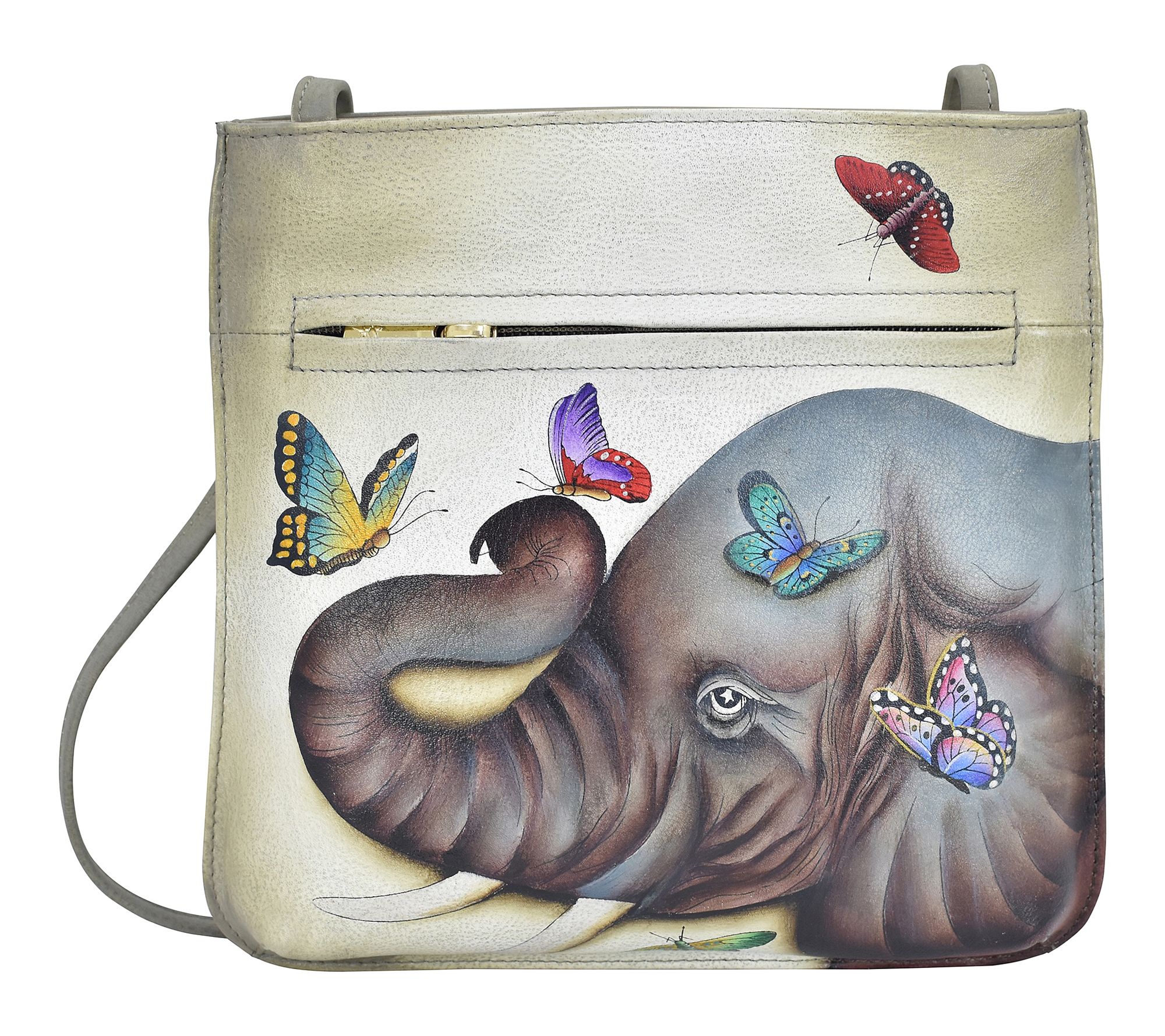 Anuschka Painted Leather Slim Crossbody with Front Zip