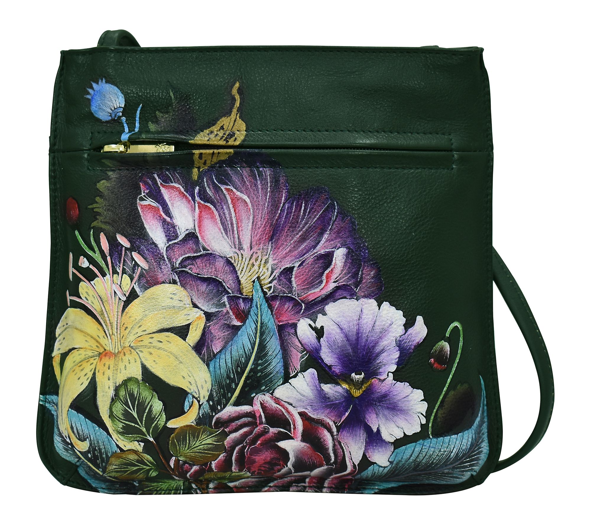 Anuschka Painted Leather Slim Crossbody with Front Zip