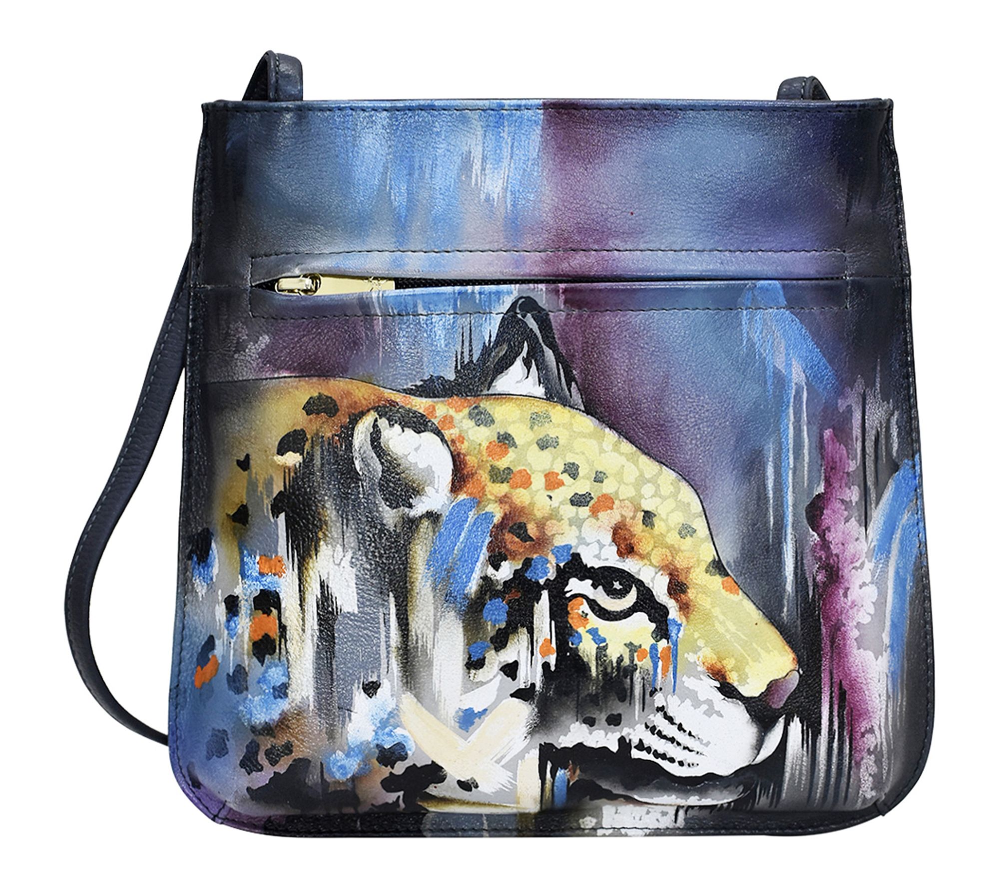 Anuschka Painted Leather Slim Crossbody with Front Zip