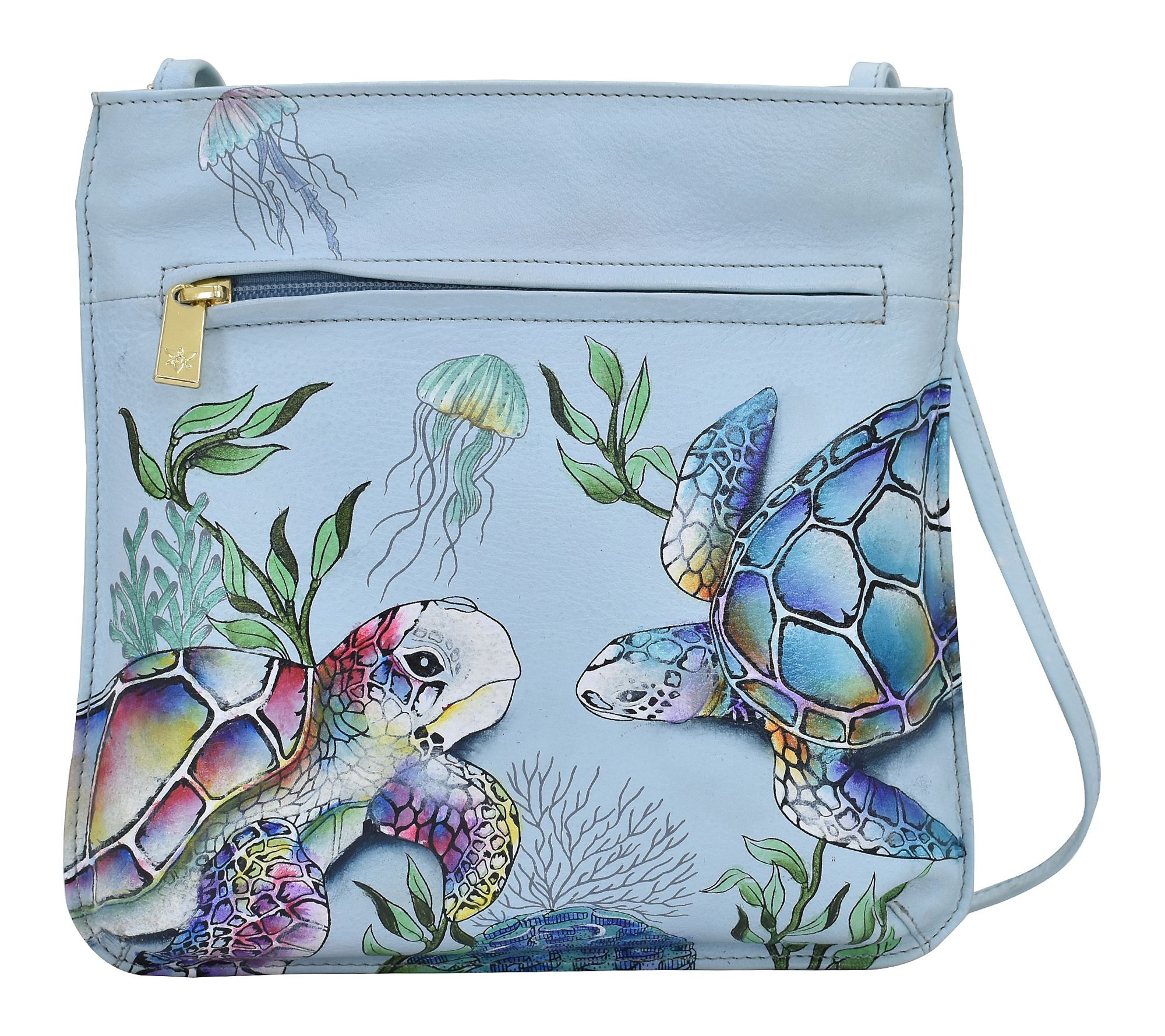 Anuschka Painted Leather Slim Crossbody with Front Zip