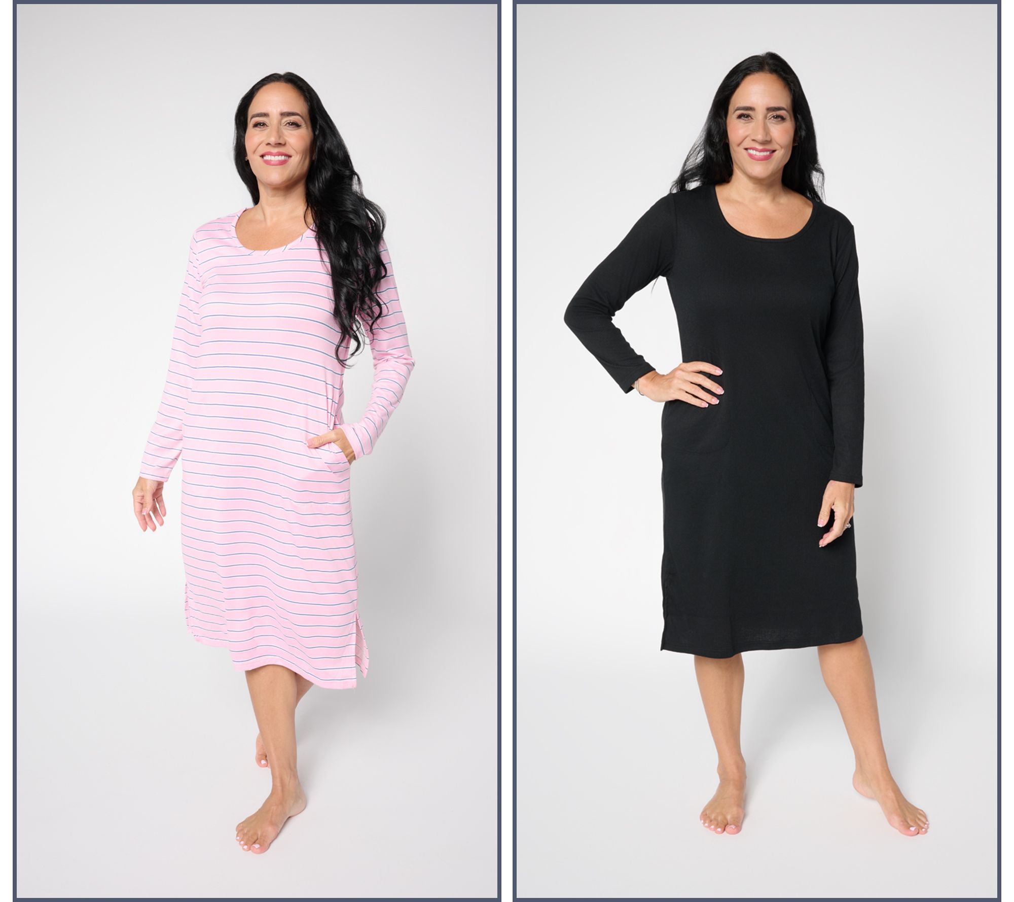 "As Is" MUK LUKS Ribbed Knit & Cloud Knit 2-Pk Long Sleeve Dresses