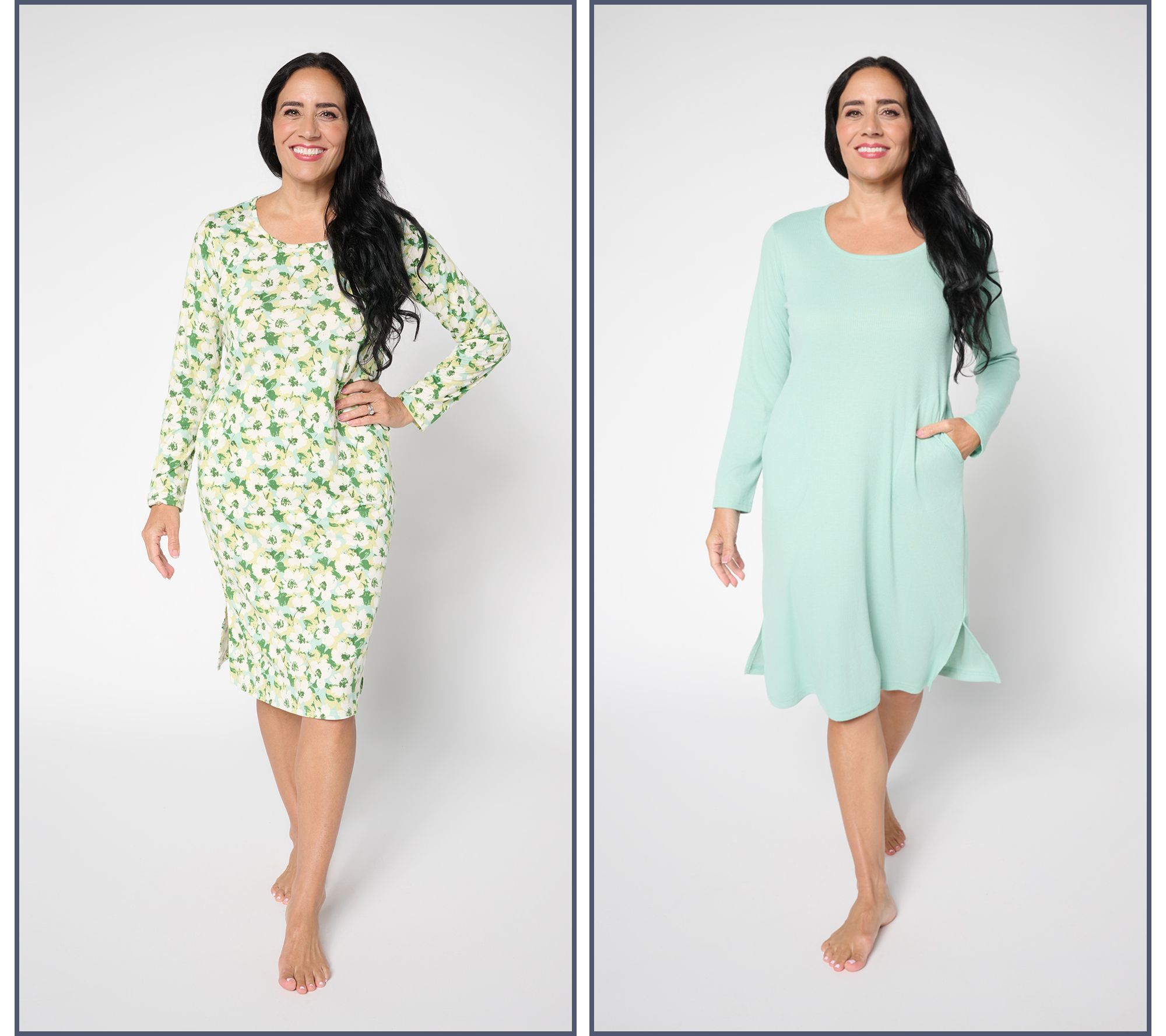"As Is" MUK LUKS Ribbed Knit & Cloud Knit 2-Pk Long Sleeve Dresses