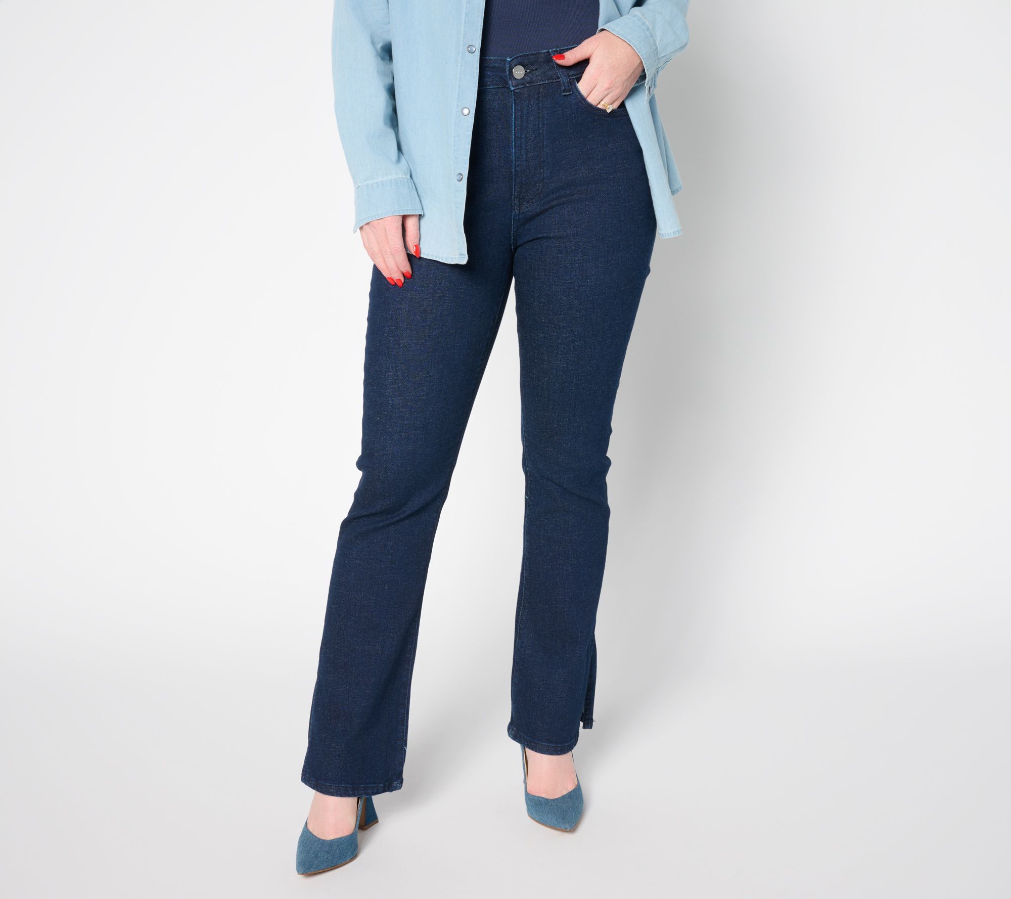 "As Is" Warp & Weft AMA Jet- Set Stretch Slim Boot Cut Jeans with Slit