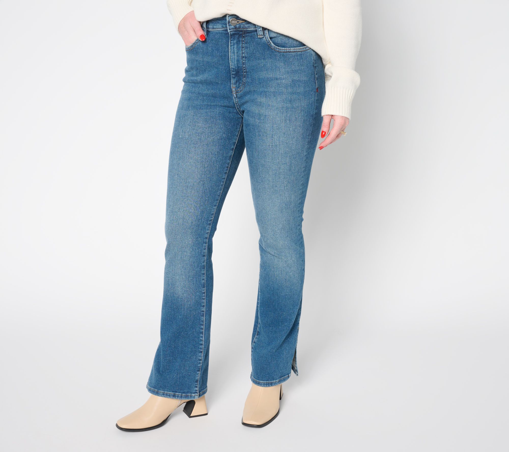 "As Is" Warp & Weft AMA Jet- Set Stretch Slim Boot Cut Jeans with Slit