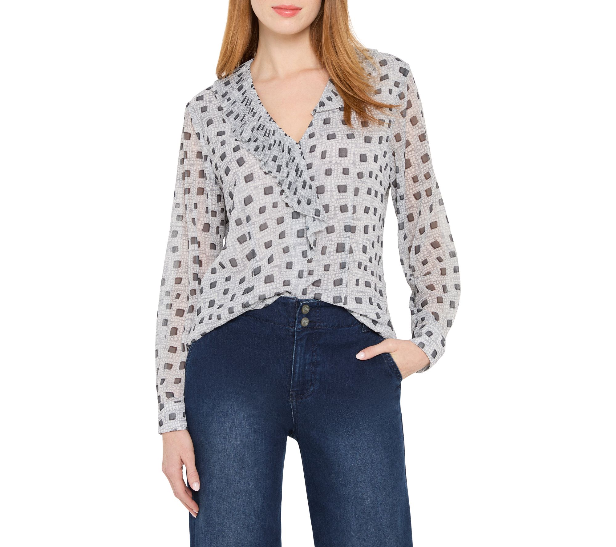 NIC+ZOE Dotty Squares Ruffle Top