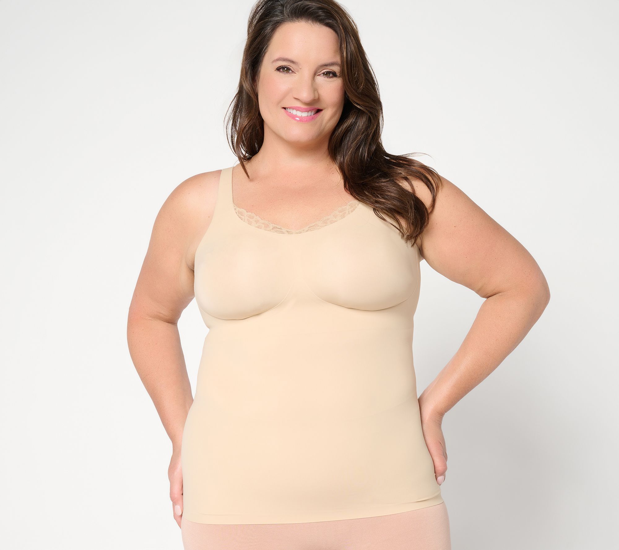 "As Is" Evelyn & Bobbie Lace Trimmed V-Neck Seamless Bra Cami