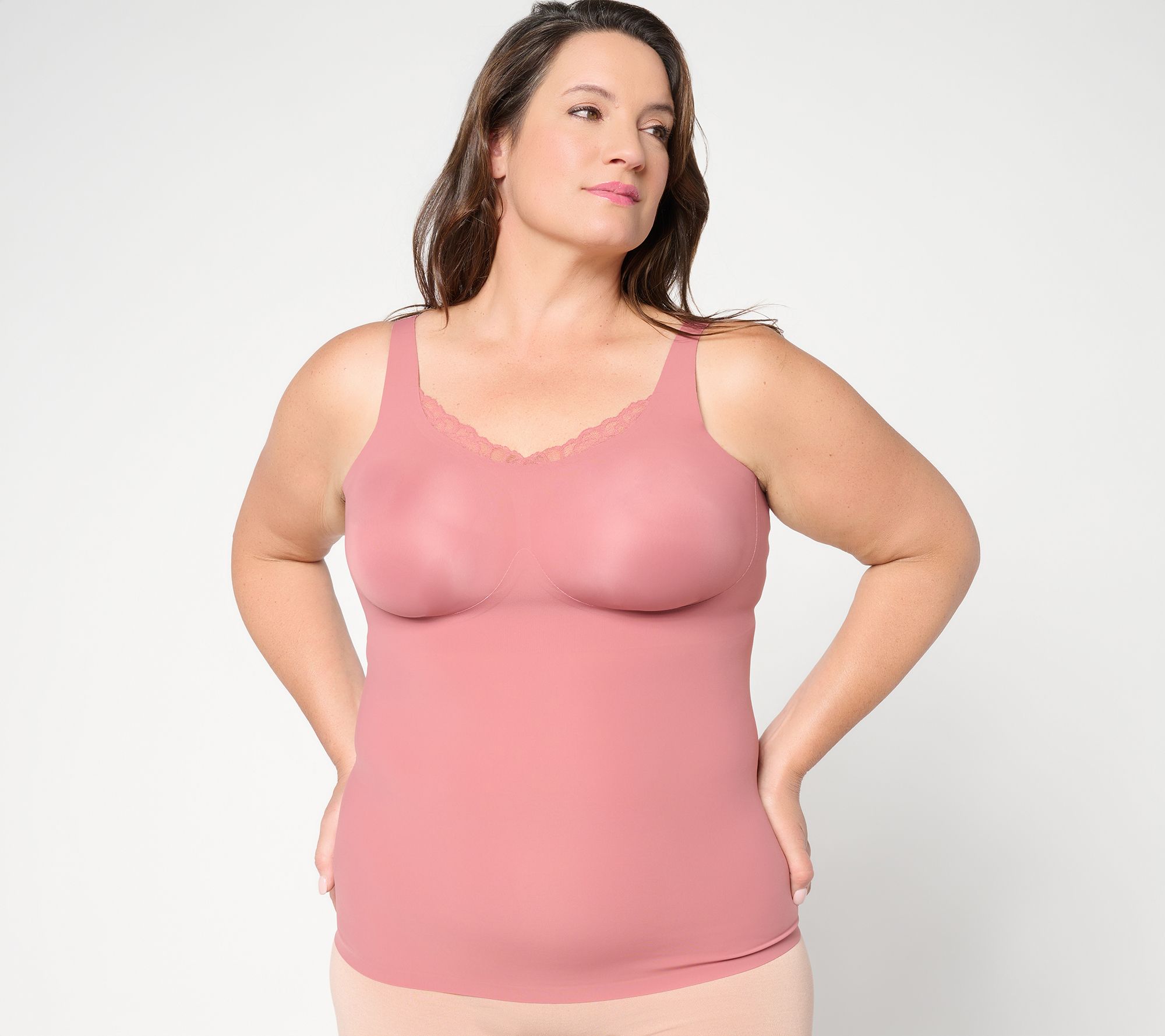 "As Is" Evelyn & Bobbie Lace Trimmed V-Neck Seamless Bra Cami