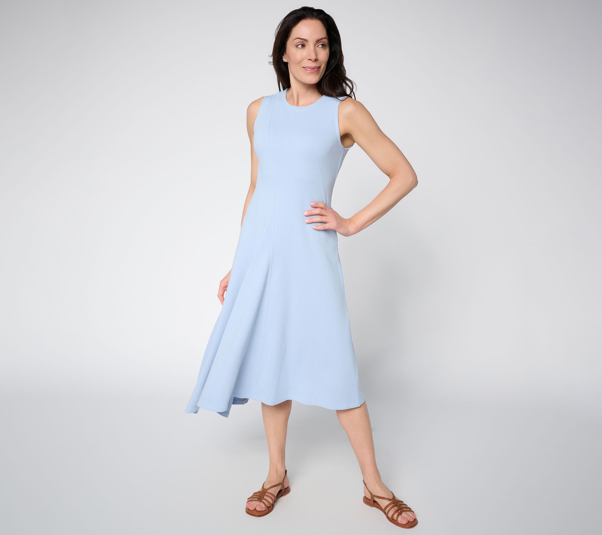 Peace Love World Petite Crew Neck Asymmetrical Midi Dress