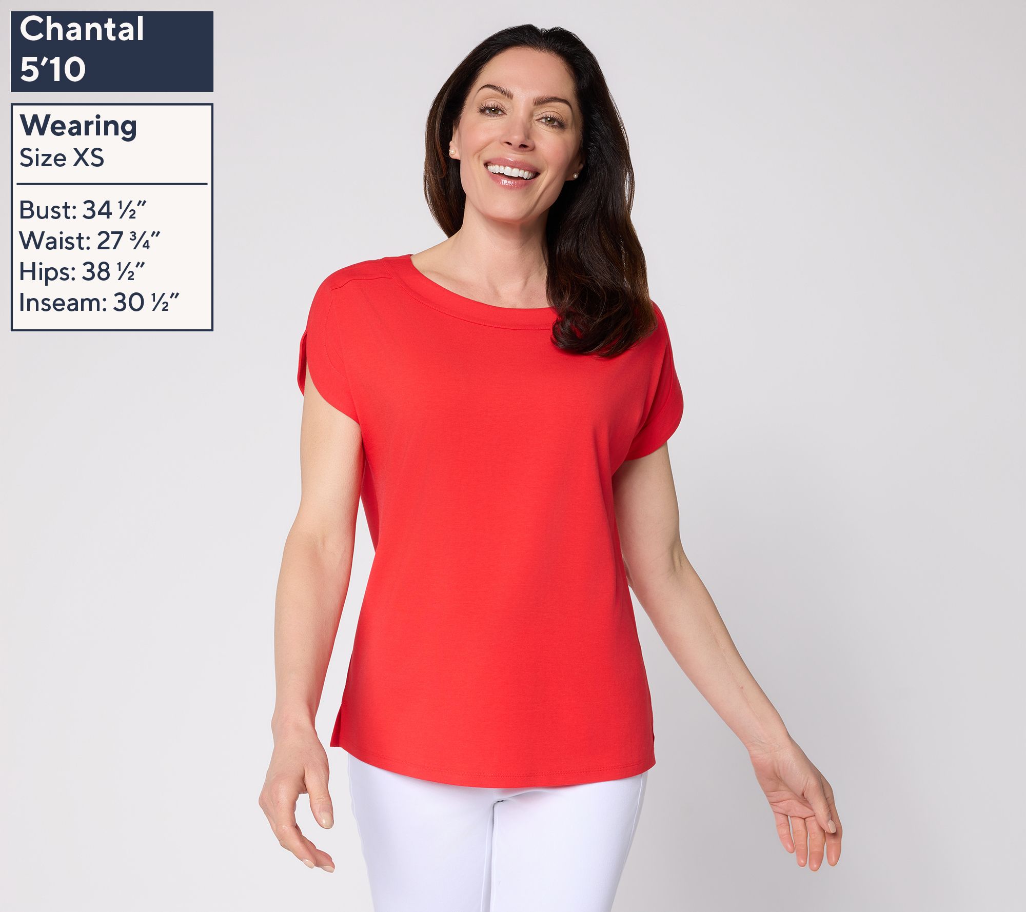 QVCジャパン Denim & Co. So Soft Jersey Boat Neck Split Short Sleeve Top - QVC.com
