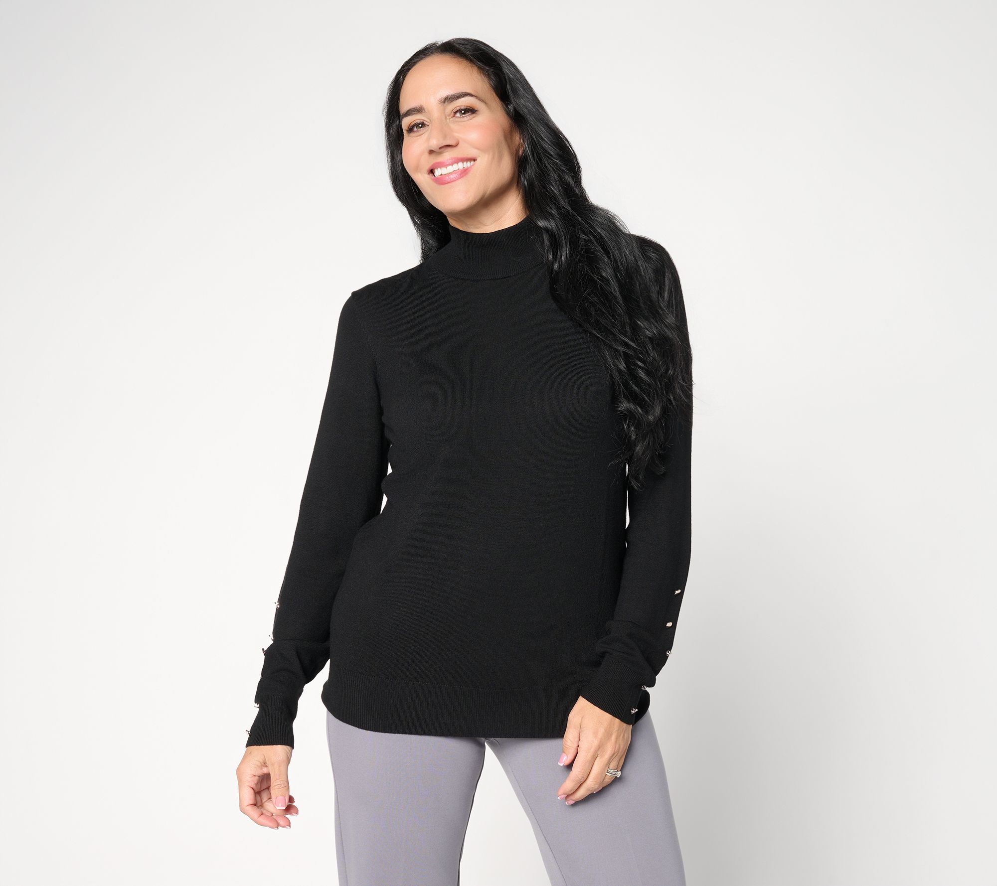 "As Is" Dennis Basso Full Fashion Jersey Sweater with Gold Buttons