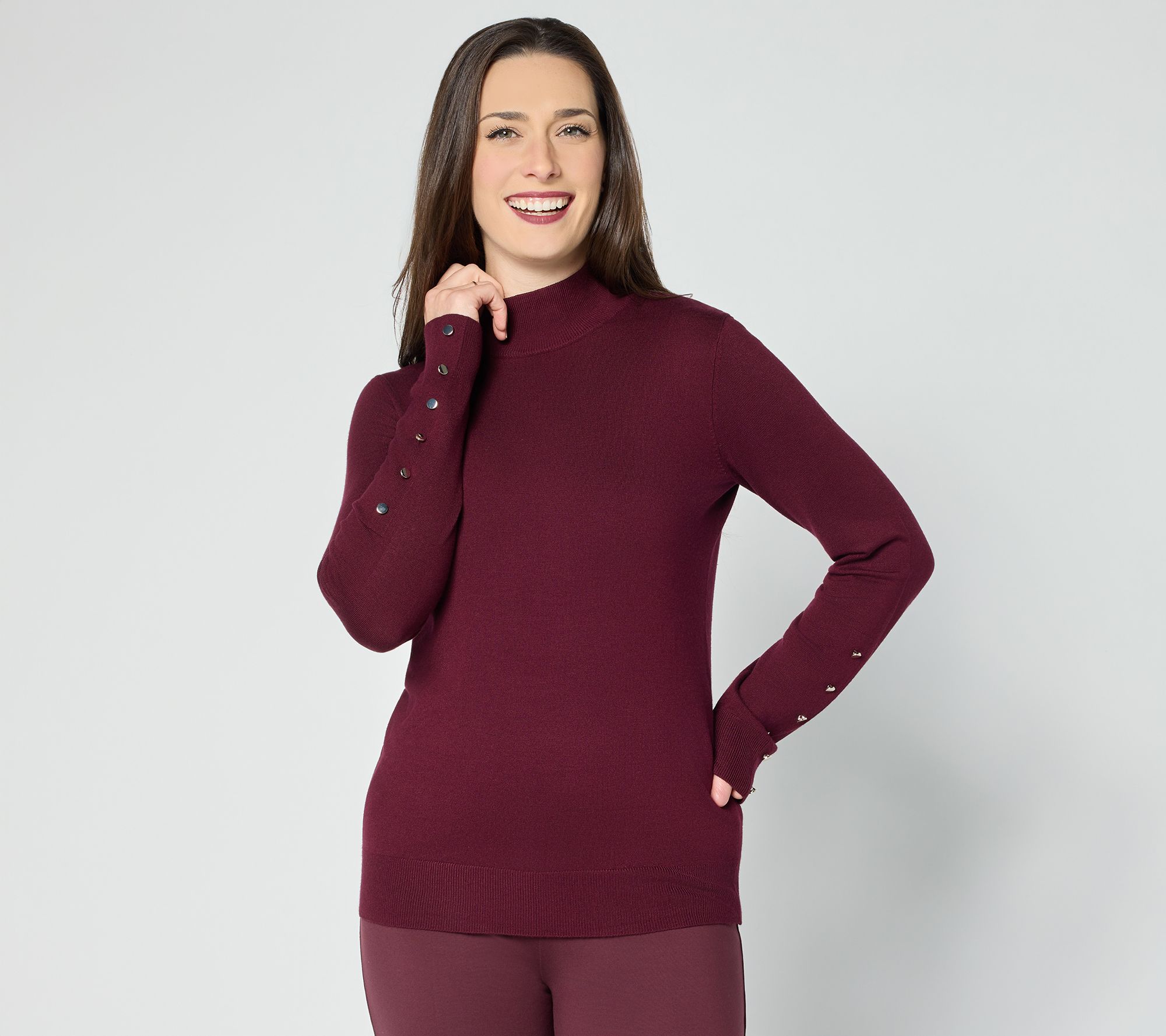 "As Is" Dennis Basso Full Fashion Jersey Sweater with Gold Buttons