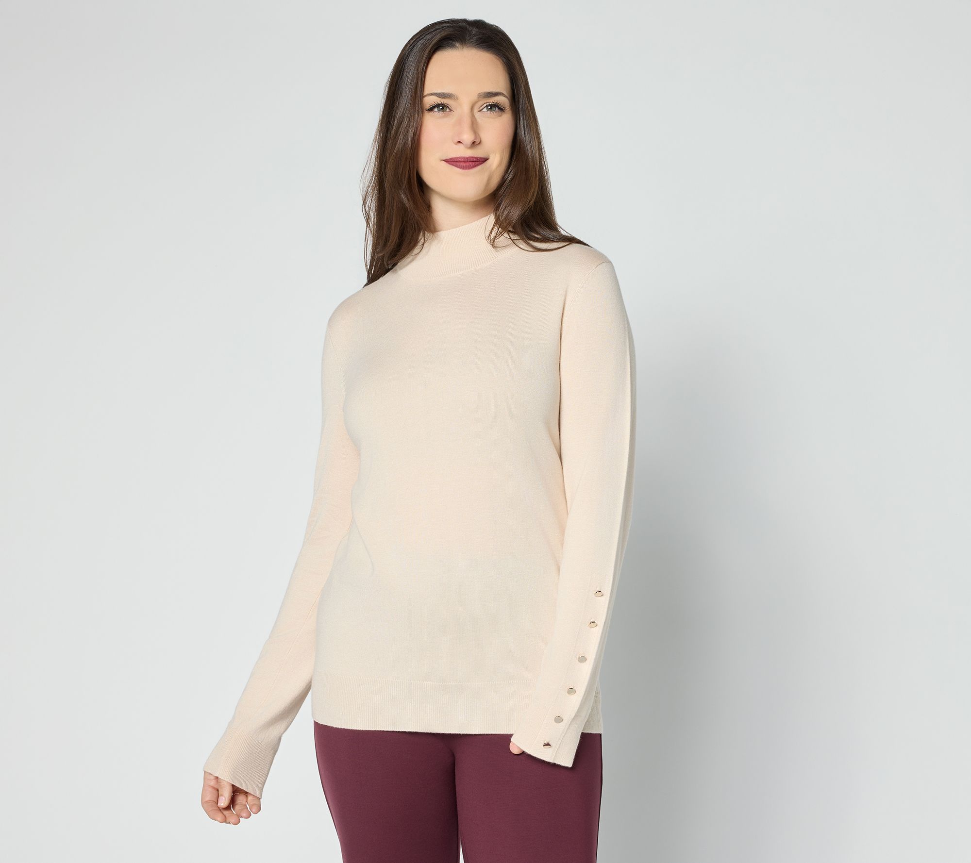 "As Is" Dennis Basso Full Fashion Jersey Sweater with Gold Buttons