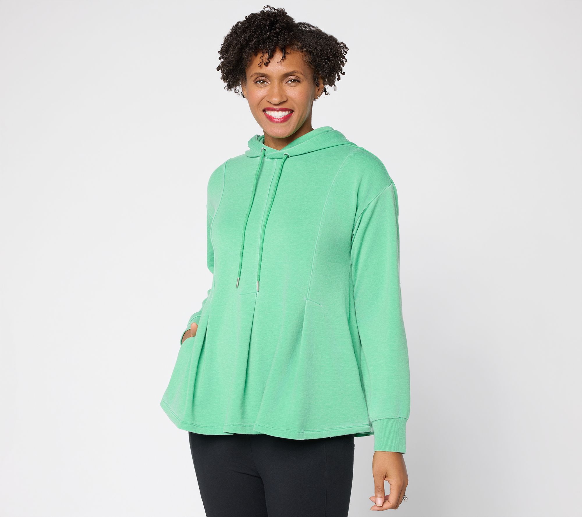 "As Is" LOGO by Lori Goldstein French Terry Pleated Peplum Hoodie