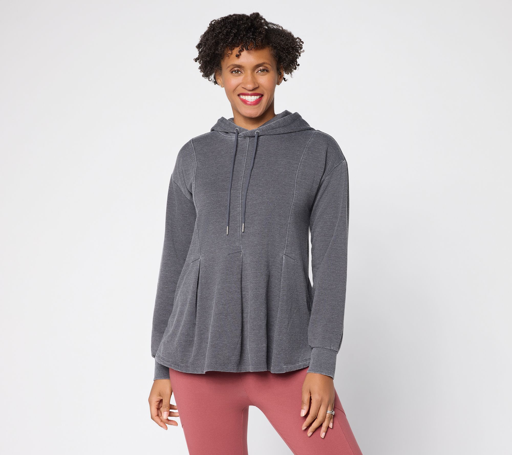"As Is" LOGO by Lori Goldstein French Terry Pleated Peplum Hoodie