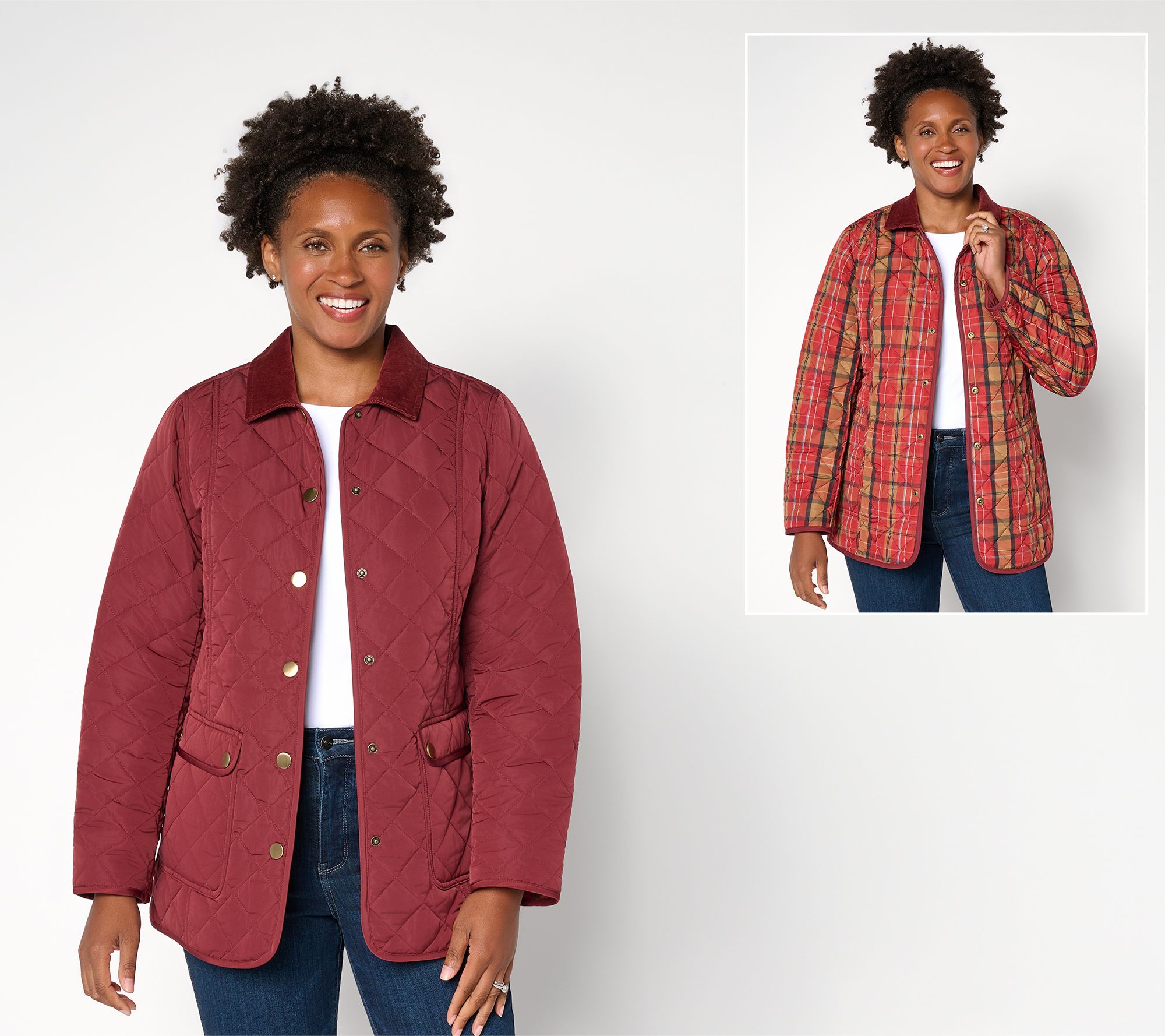 Joan Rivers Petite Quilted Barn Coat with Corduroy Collar