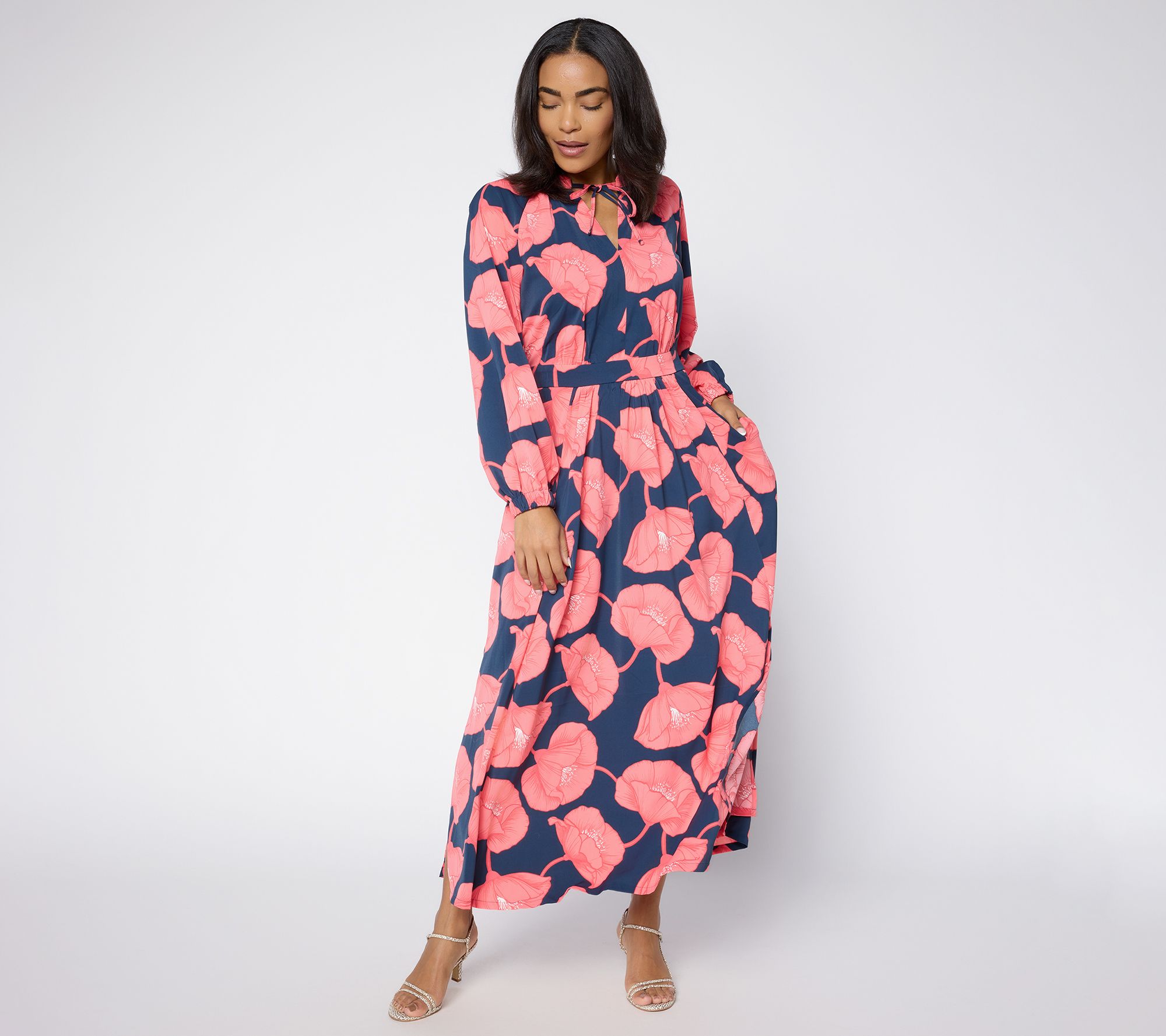 "As Is" Carla Rockmore Collection Reg Printed Satin Maxi Dress