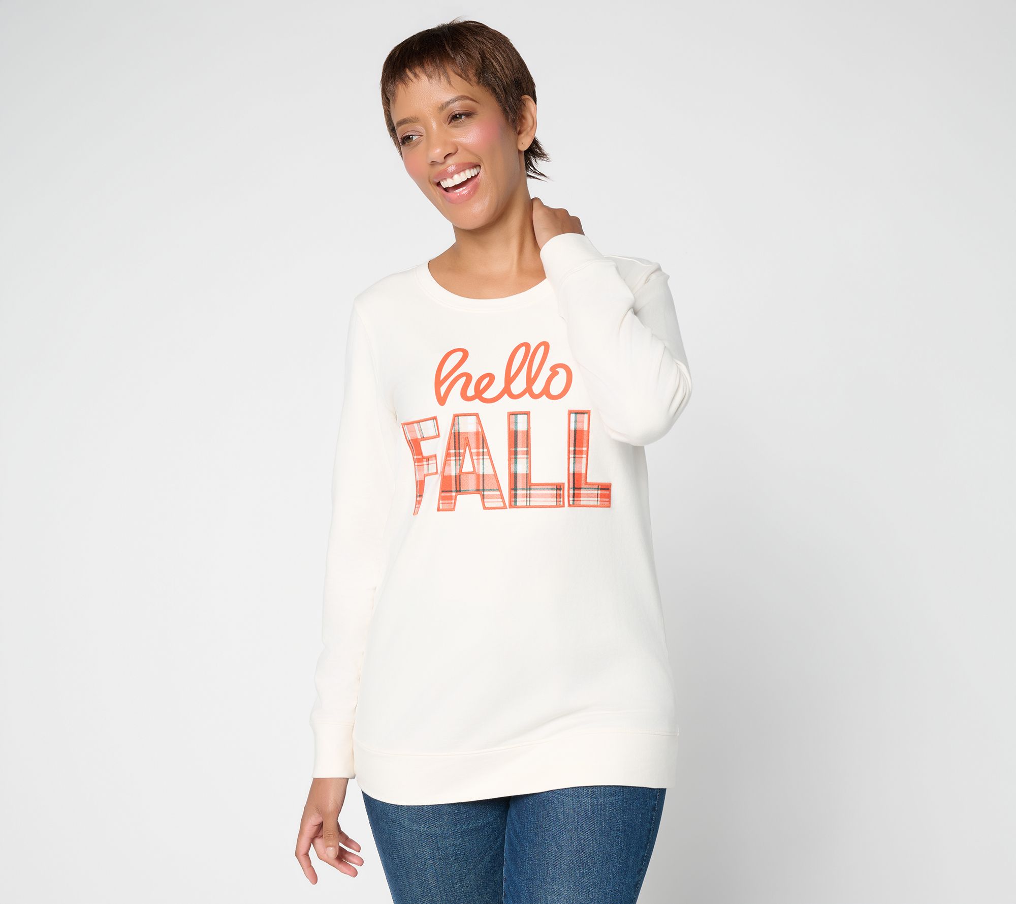 Denim & Co. French Terry Hello Fall Round Neck Long Sleeve Top