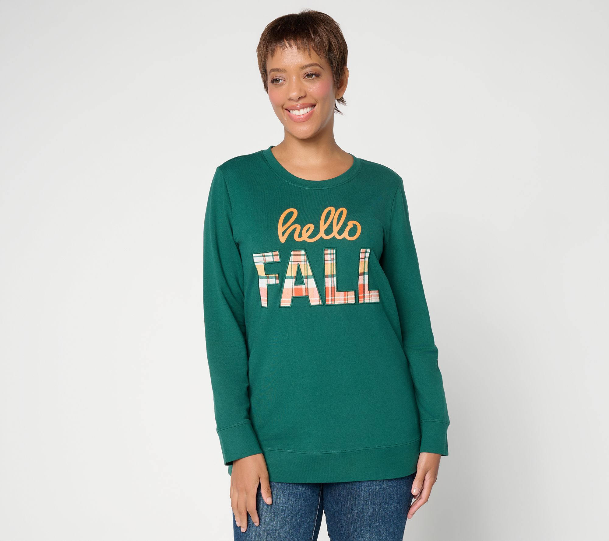 Denim & Co. French Terry Hello Fall Round Neck Long Sleeve Top