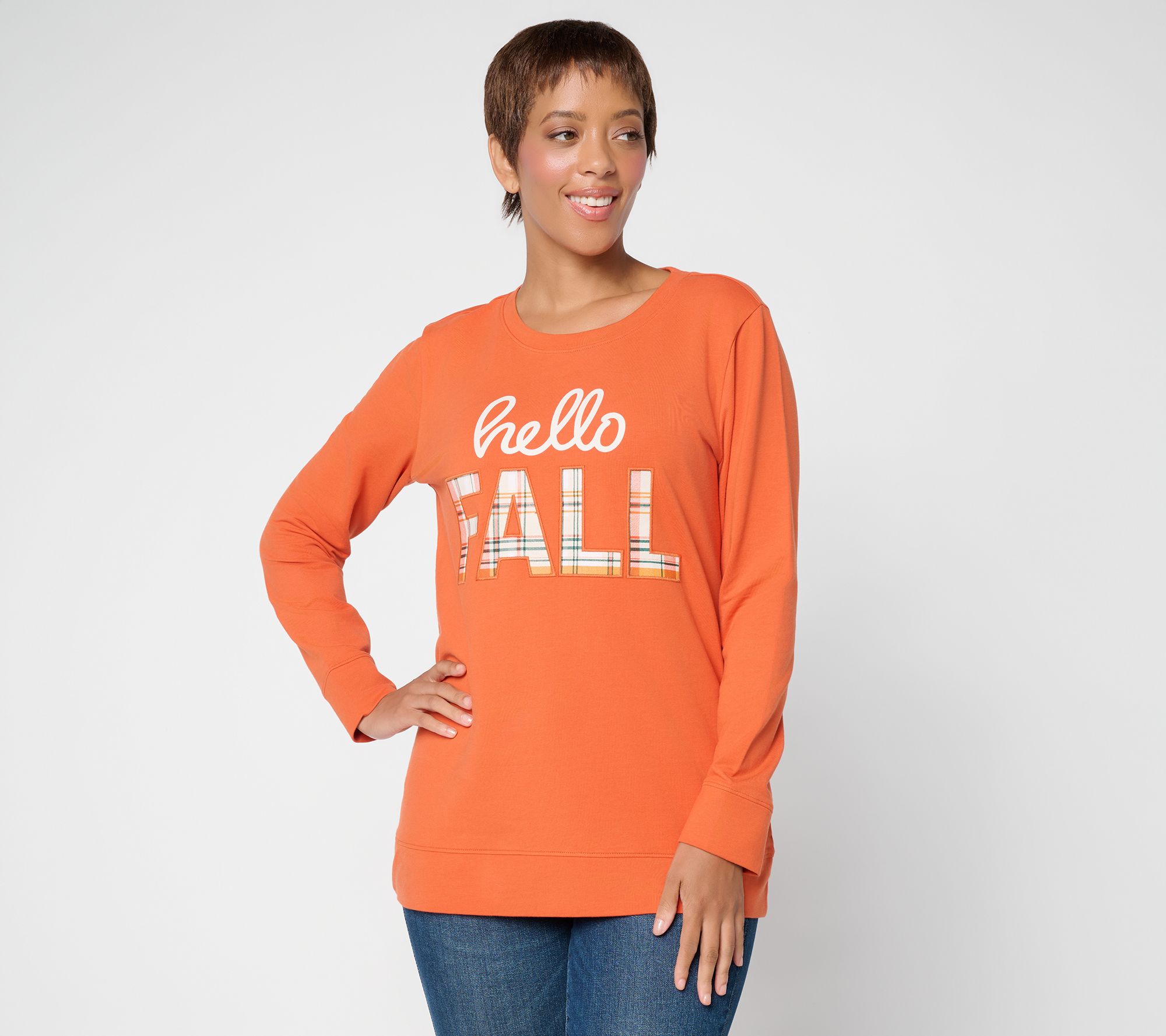 Denim & Co. French Terry Hello Fall Round Neck Long Sleeve Top