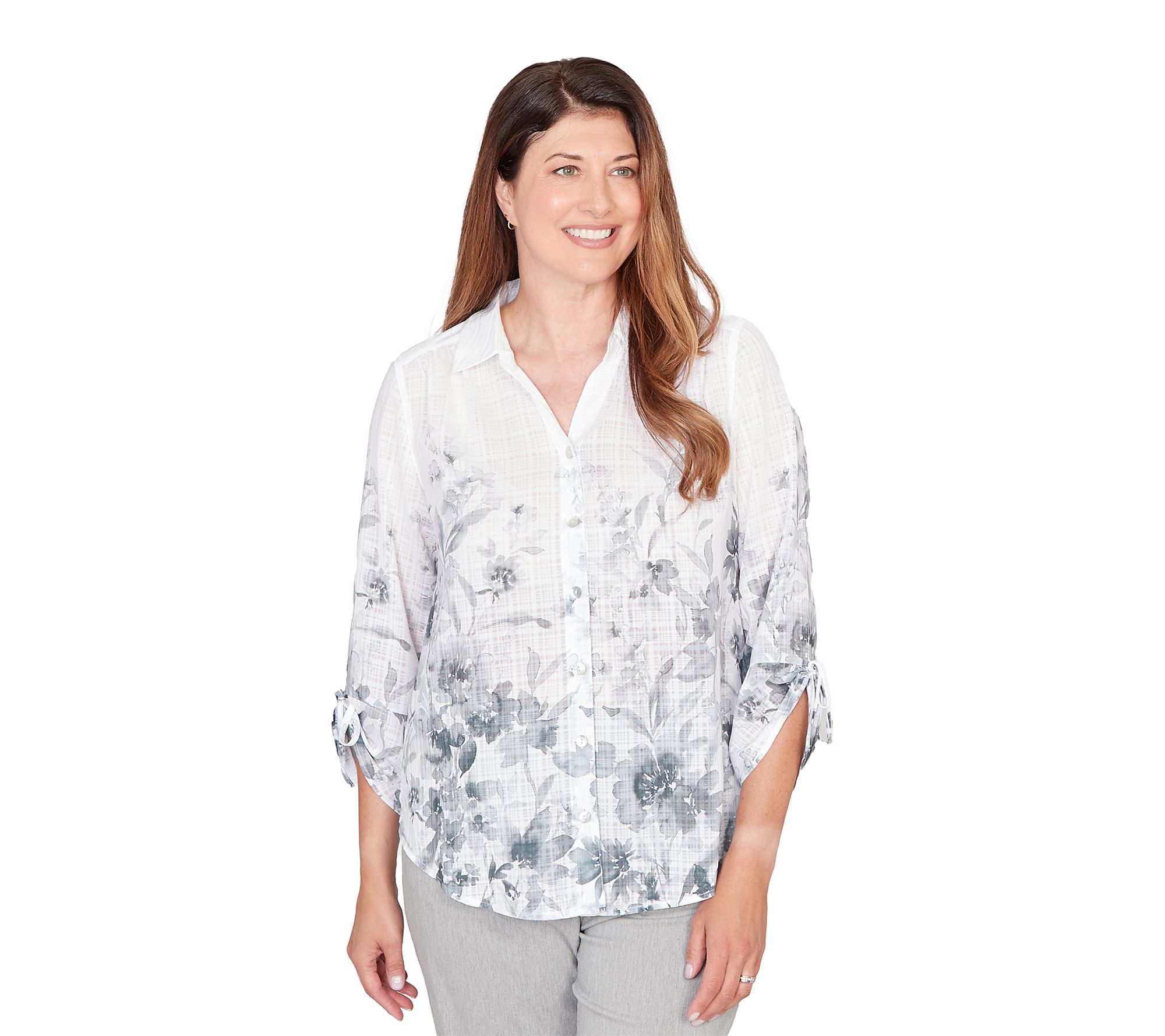 Alfred Dunner P etite Watercolo r Print Collare d Shirt