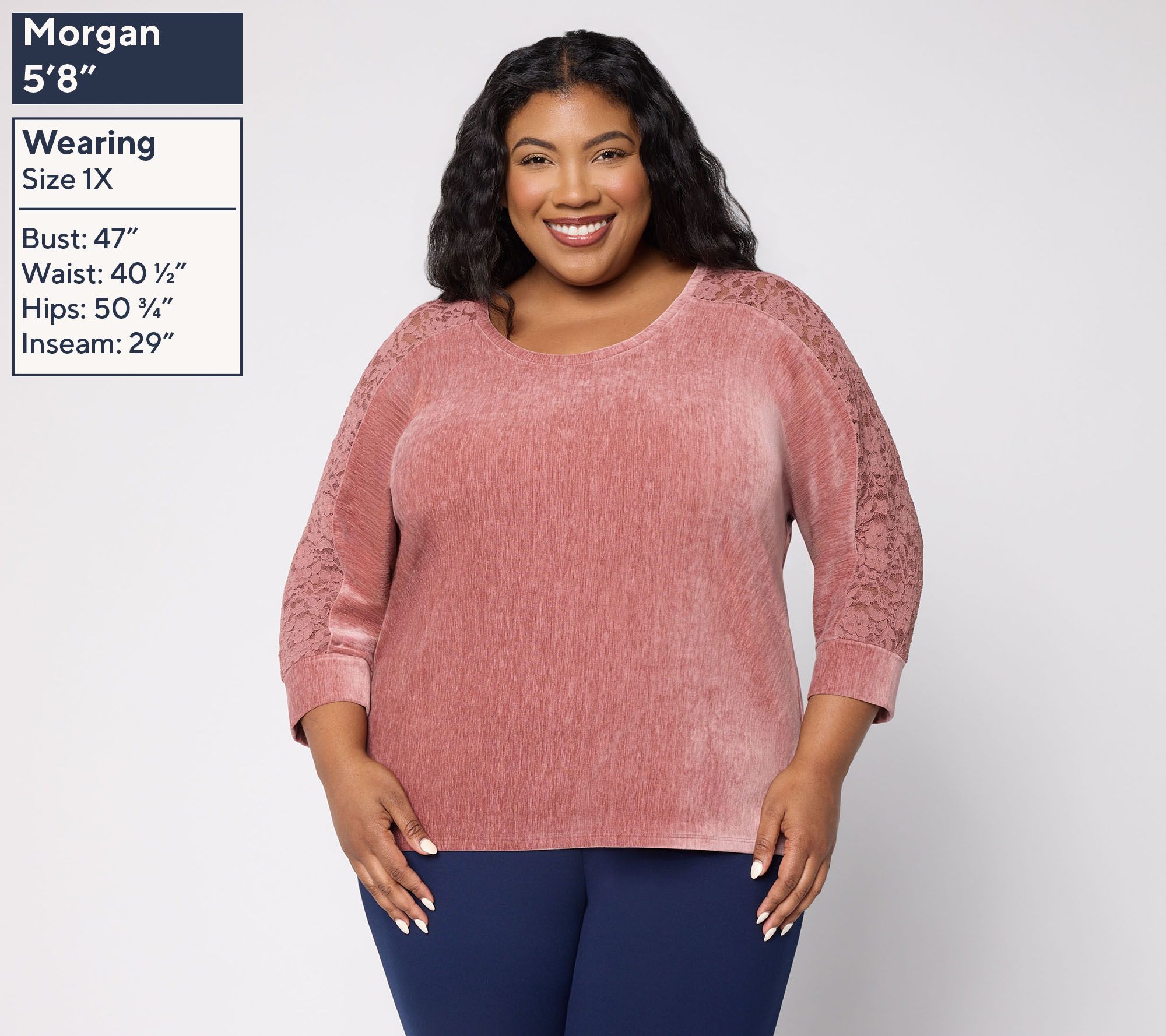 Susanです。 Susan Graver Weekend Chenille Knit Scoop Neck Top w Lace | QVC