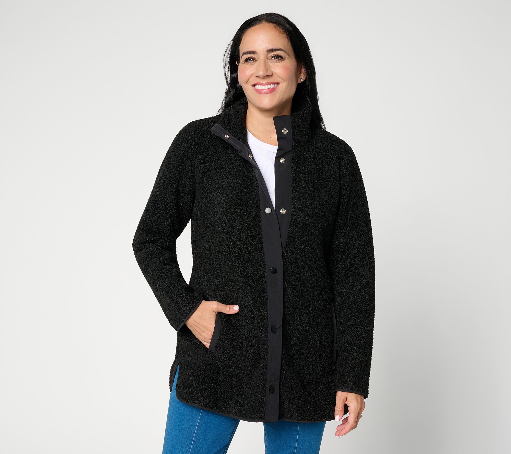  Susan Graver Petite Sherpa Snap Front Jacket
